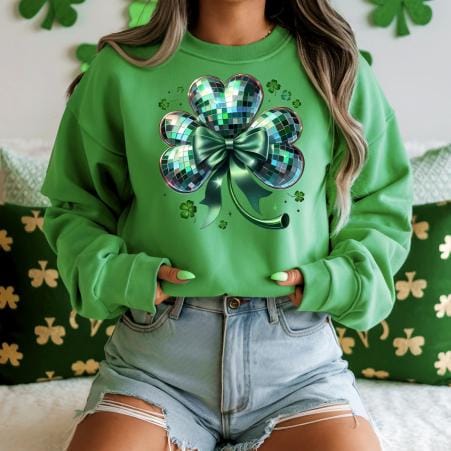 Disco Ball Clover Sweatshirt, St Patricks Day Shirt, Green Festival Top, Dance Party Apparel, Lucky Charm Jumper, Unisex Crewneck Pullover,