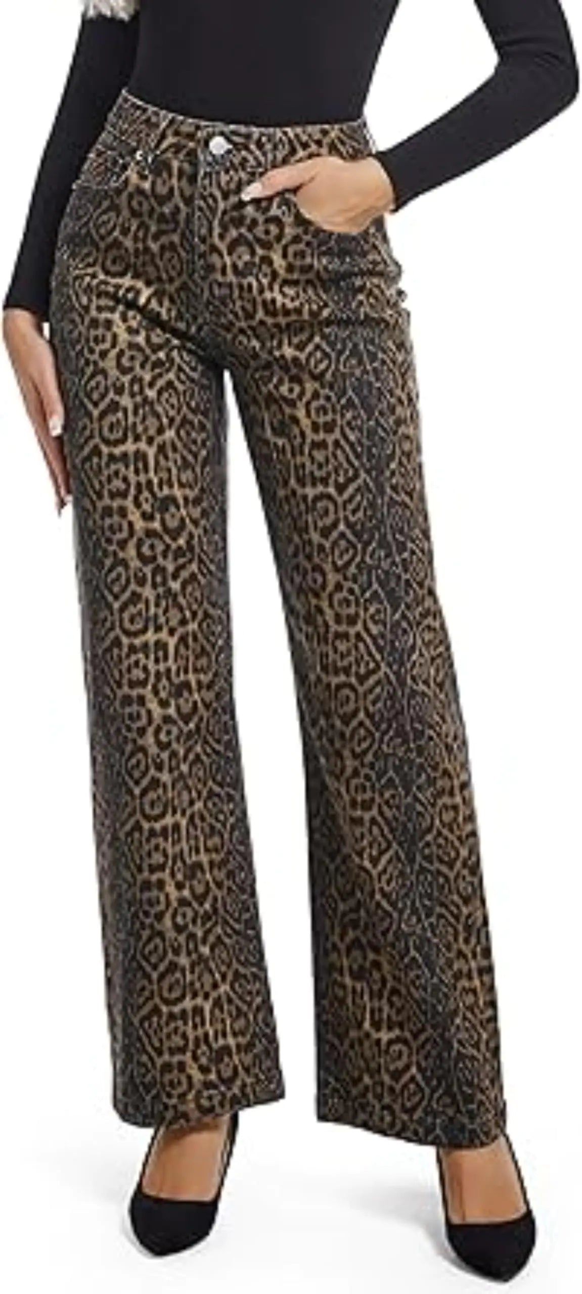 IDEWO Cheetah Print Pants Leopard Pants Y2k Pants Leopard Jeans for Women Straight Leg Pants Women Wide Leg Pants (BrownSSmall)