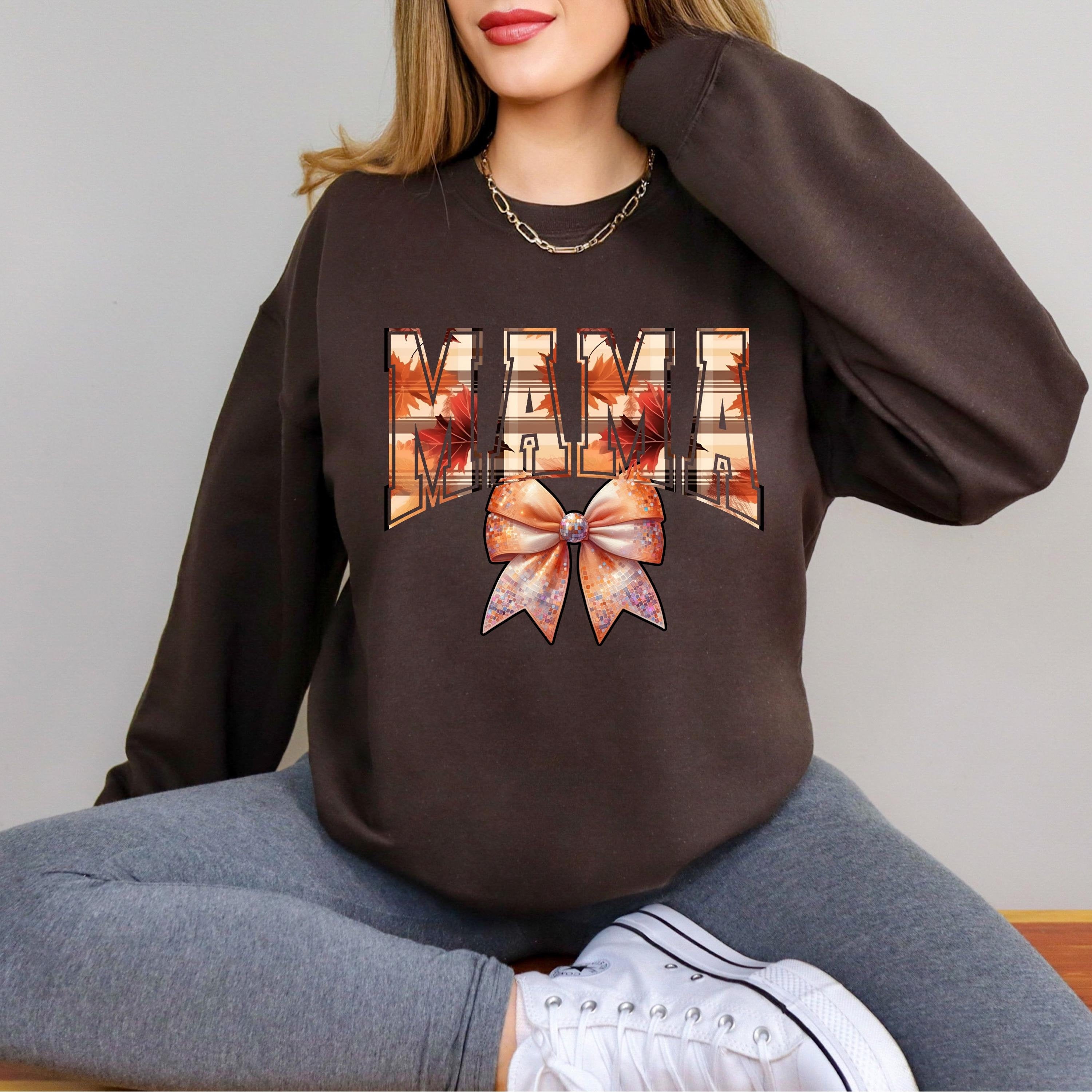 Personalizable Fall Coquette Vibes with Mama Sweatshirt