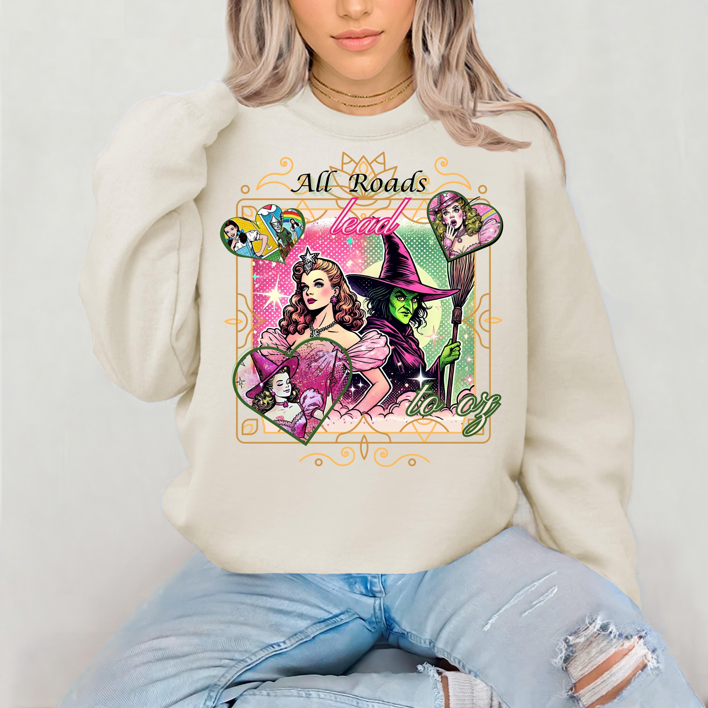 Pink Witch Parody Unisex Sweatshirt, Zauberer von Oz Grafik T-Shirt, Halloween Kostüm, Lustiges Film Shirt, Vintage Yellow Brick Road Pullover