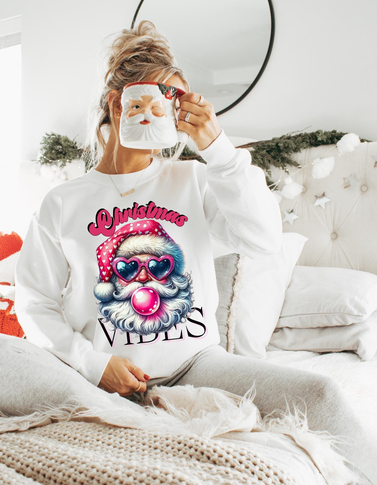 Santa Bubble Gum Weihnachten Crewneck Sweatshirt, Xmas Vibes Geschenk Party Ugly Sweater Alternative, Weihnachtspullover Winter Pullover Top, Unisex