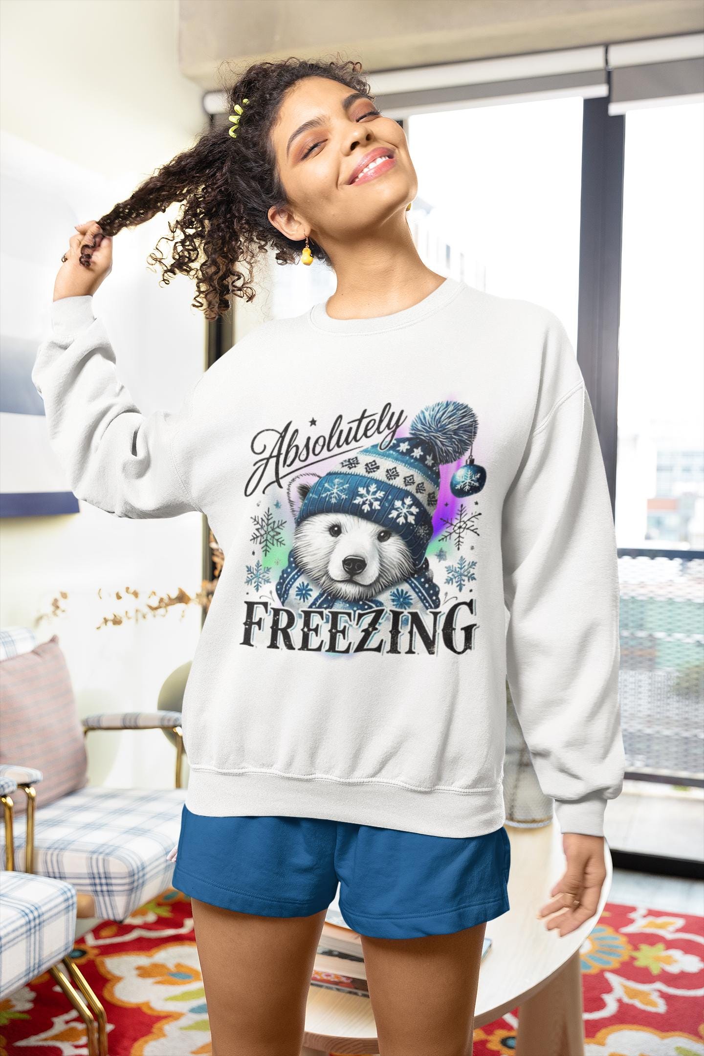 Winter Polar Bear Unisex Sweatshirt, Absolutely Freezing Arctic Animal Jumper, Cozy Crewneck Pullover, Christmas Gift, Holiday Apparel