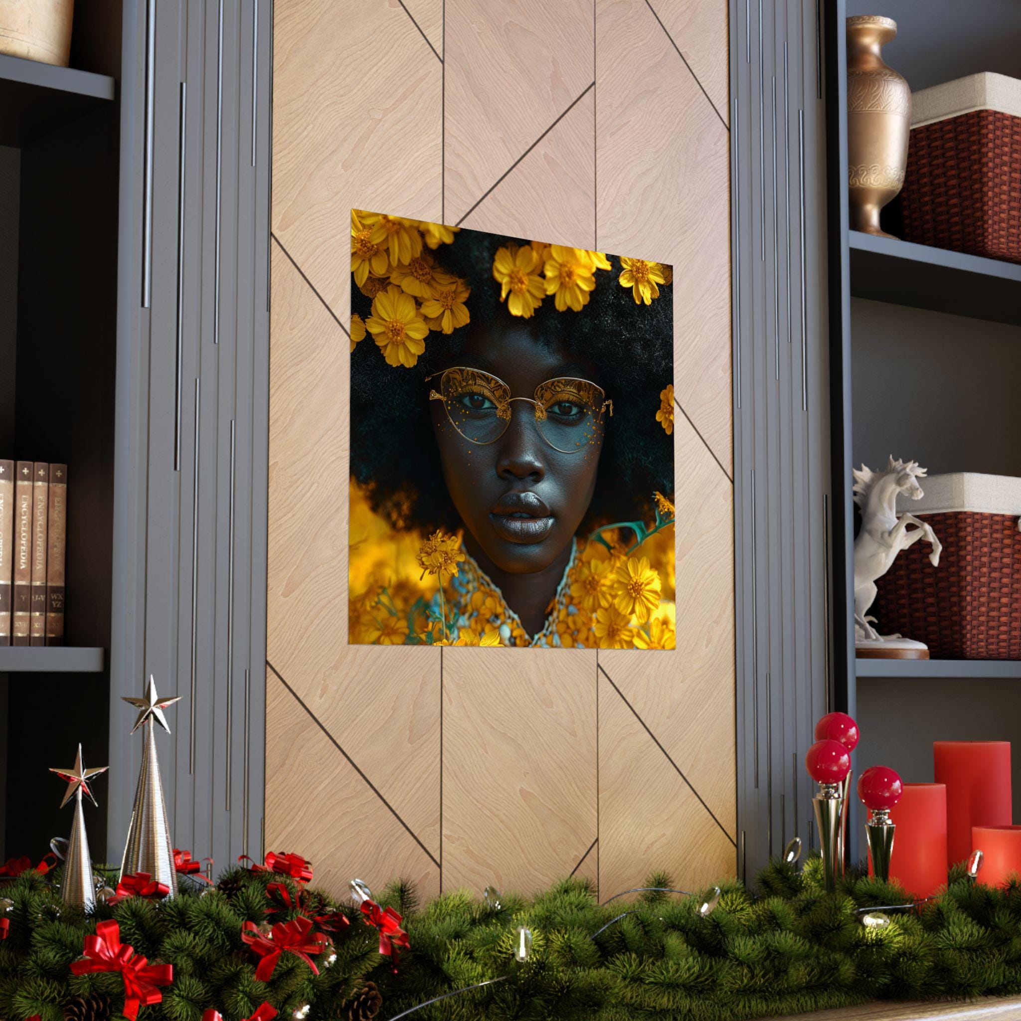 Matte vertikale Poster - Black Girl Magic Sunflowers Dark Skinned Beauty, Afroamerikanische Frauen Home Decor Wand kunstdruck, Melanin Poppin