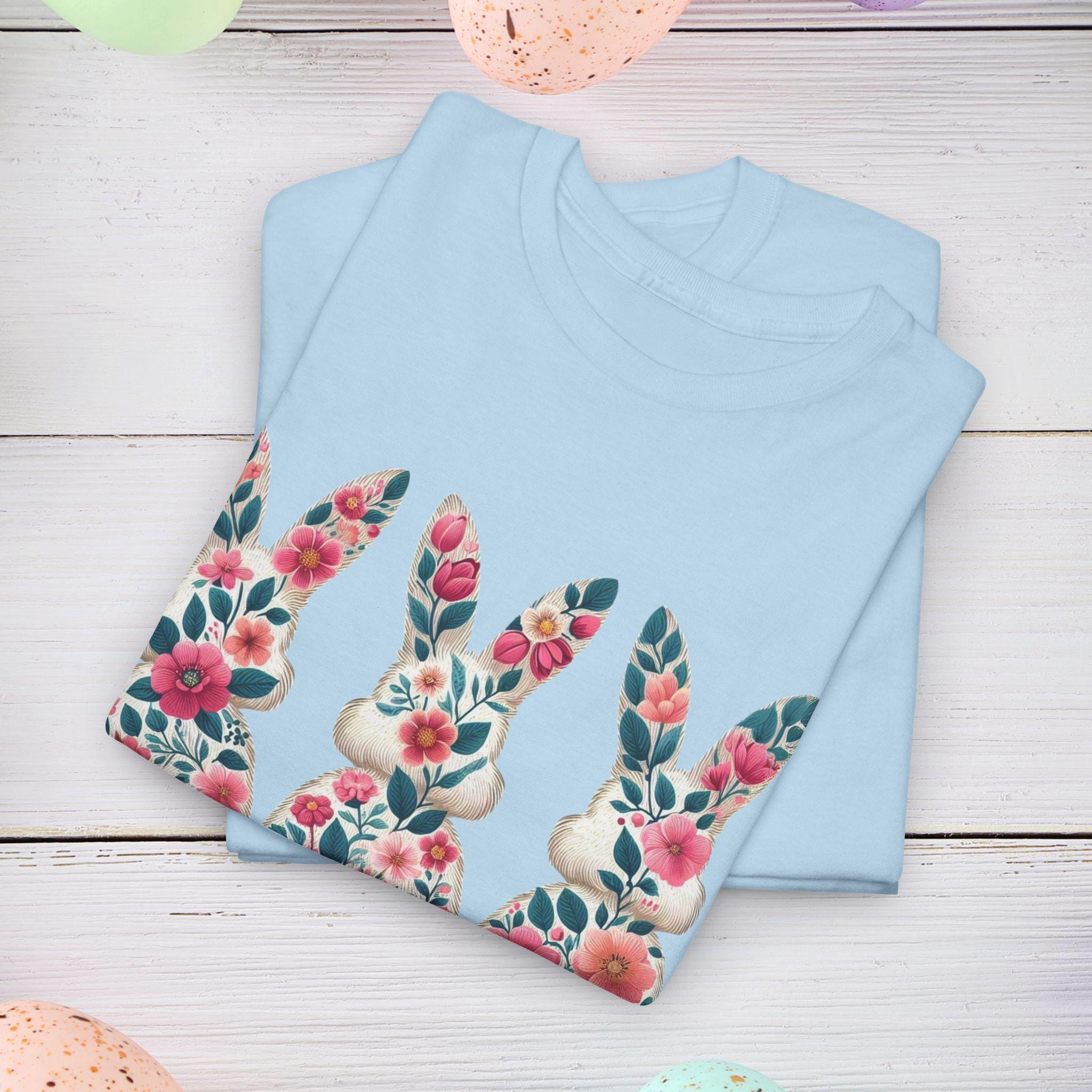 Floral Easter Bunny Tee, Spring T-Shirt, Unisex Cotton Shirt, Easter Celebration Top, Cute Gift for Easter