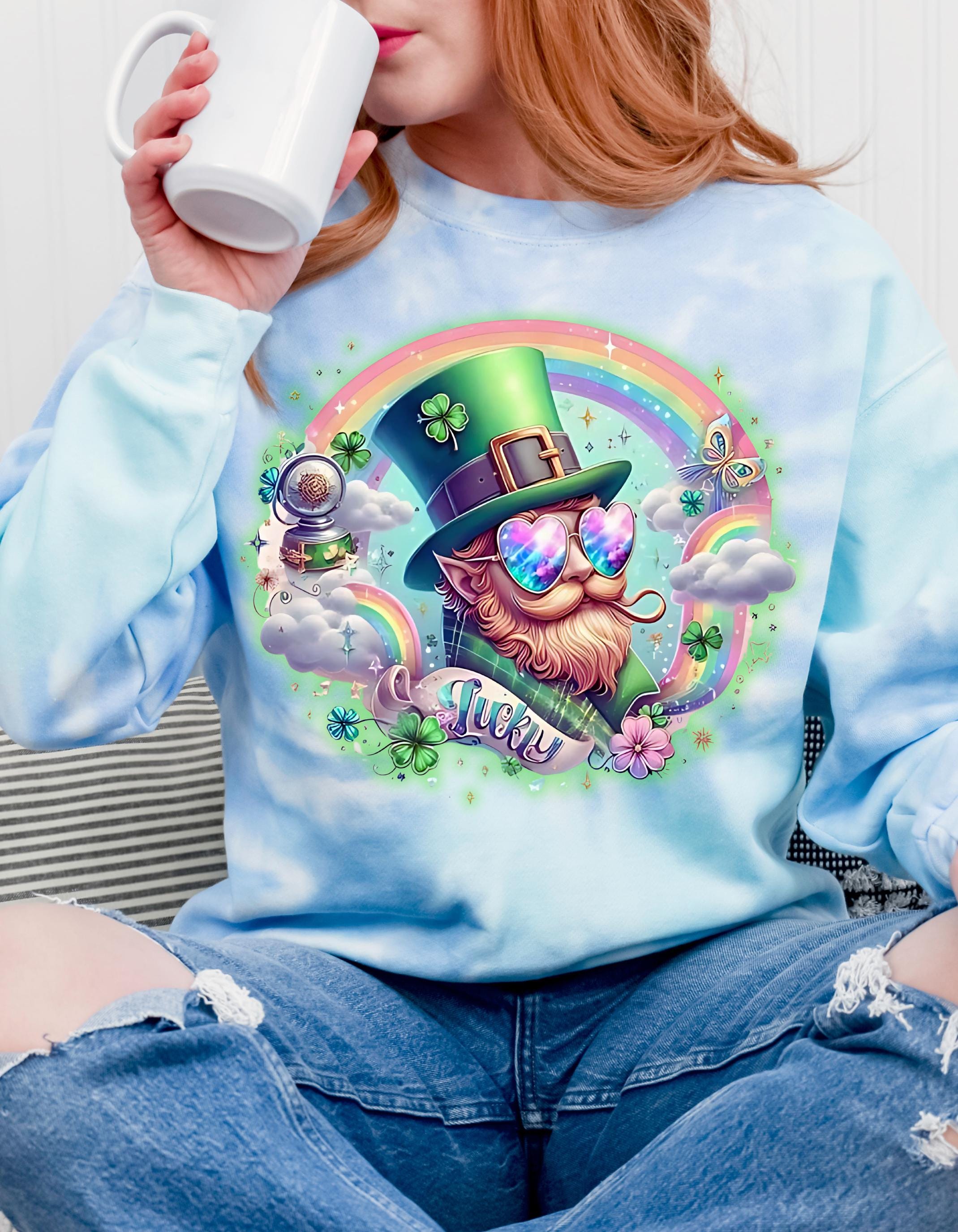 Glücksbringer-Batik-Sweatshirt für St. Patrick es Day, Unisex Pullover, Grüne Leprachaun-Kleidung, Handgefärbtes Top, Irischer Glücksbringer