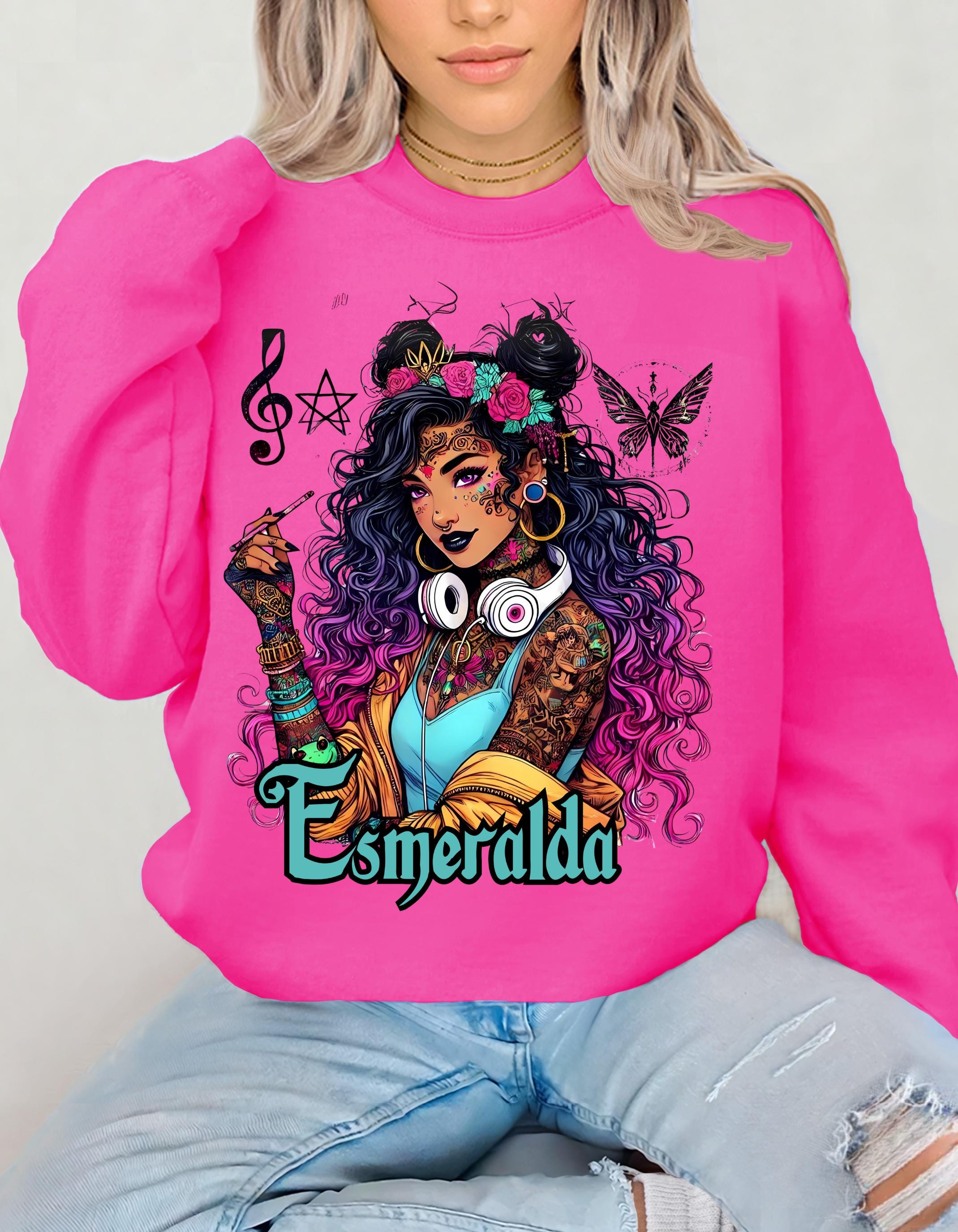 Esmeralda Gypsy Mystic Sweatshirt, Boho Crewneck Jumper, Hippie Pullover, Crystal Healing Top, Festival Clothing, Tarot Card Reader Shirt