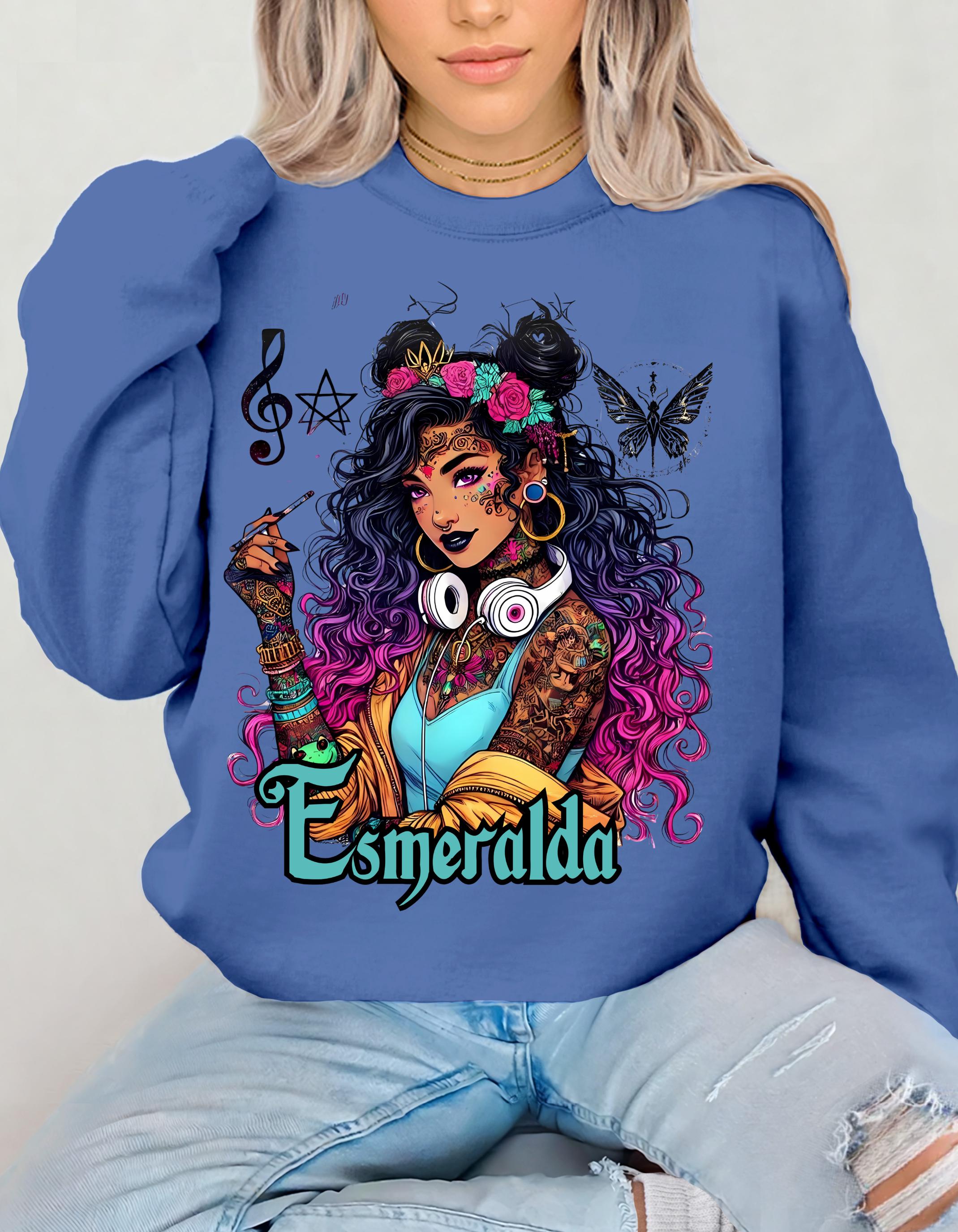 Esmeralda Gypsy Mystic Sweatshirt, Boho Crewneck Jumper, Hippie Pullover, Crystal Healing Top, Festival Clothing, Tarot Card Reader Shirt