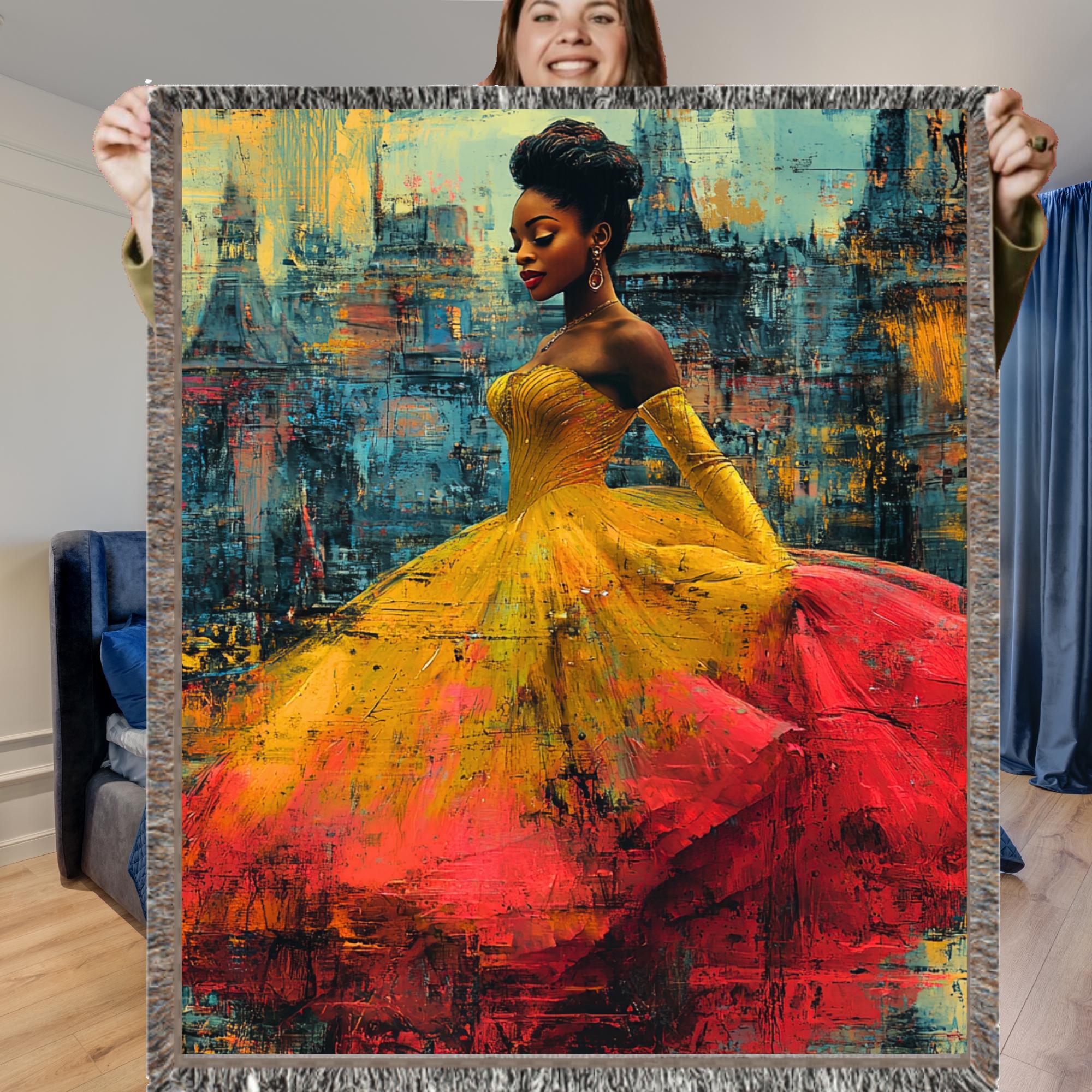 Personalizable Personalizable woven  Blanket, Black Girl Magic Gift, Cinderella Inspired, Afrocentric Home Decor, Fairytale Throw Blanket