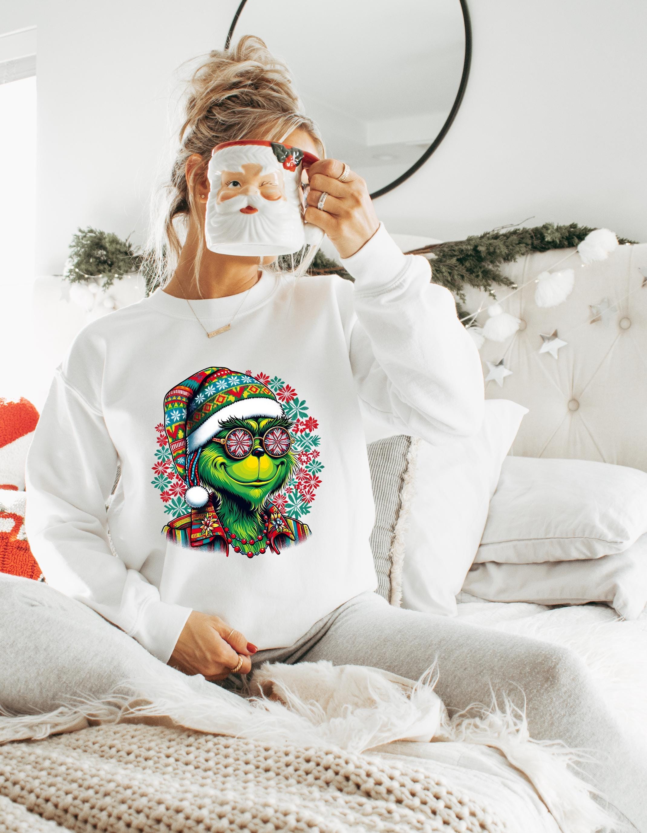 Personalizable Grinch inspired hippie Christmas Lights Sweatshirt - Holiday Cheer