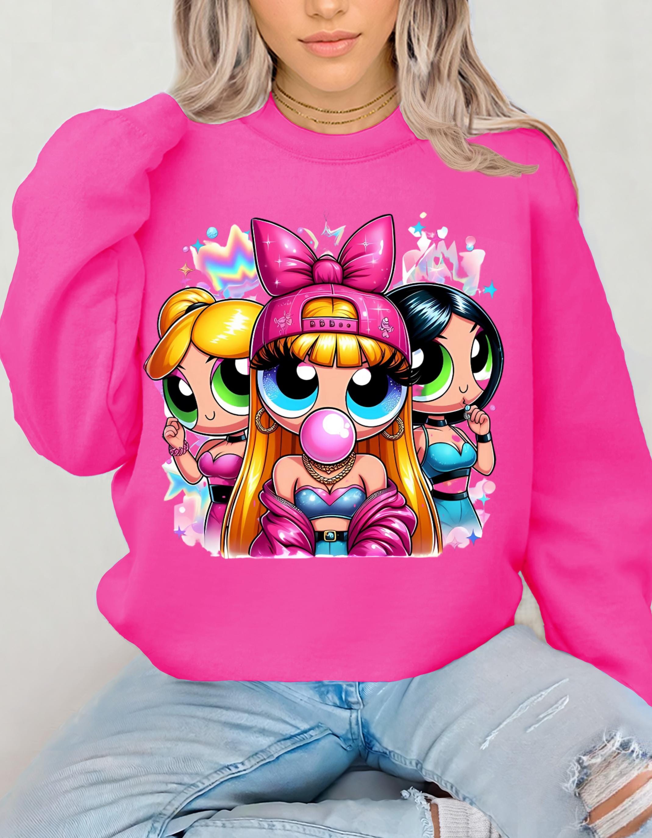 Powerful Girls Parody Trio Sweatshirt, '90s Inspired, Unisex Crewneck Jumper, Gift for Cartoon Fans, Retro Powerpuff Apparel, Cosplay