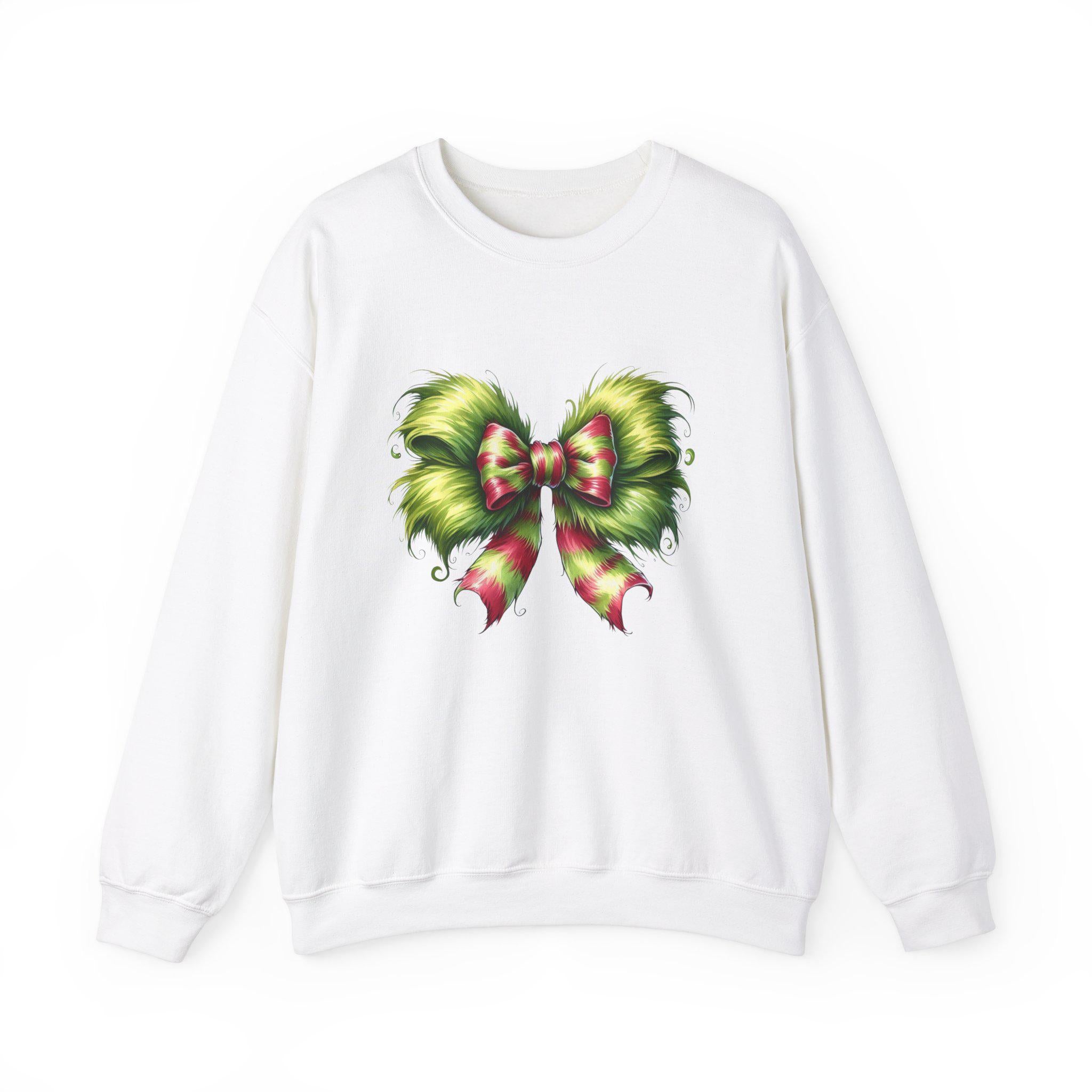 Personalisierbares festliches Grinch-Schleifen-Sweatshirt für gemütliche Feiertage