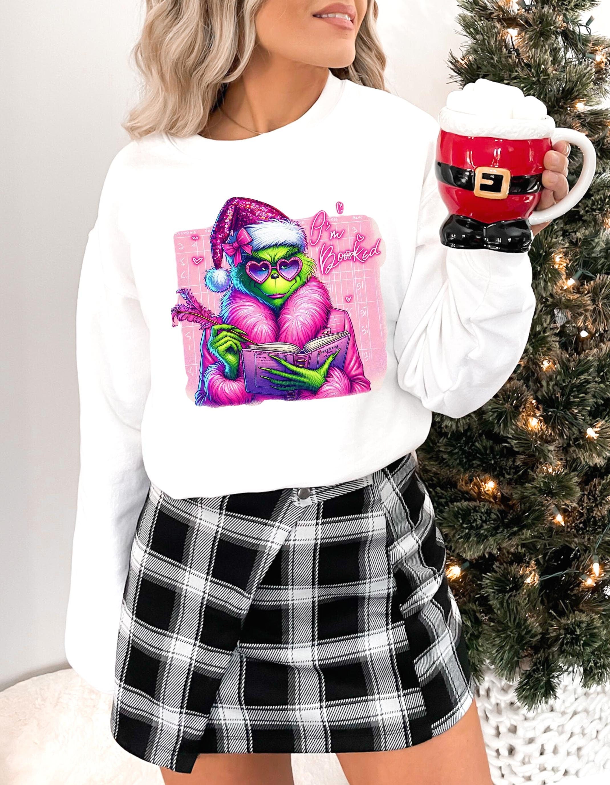 Personalizable Im Booked Grinch bojuee Sweatshirt - Pastel Holiday Apparel