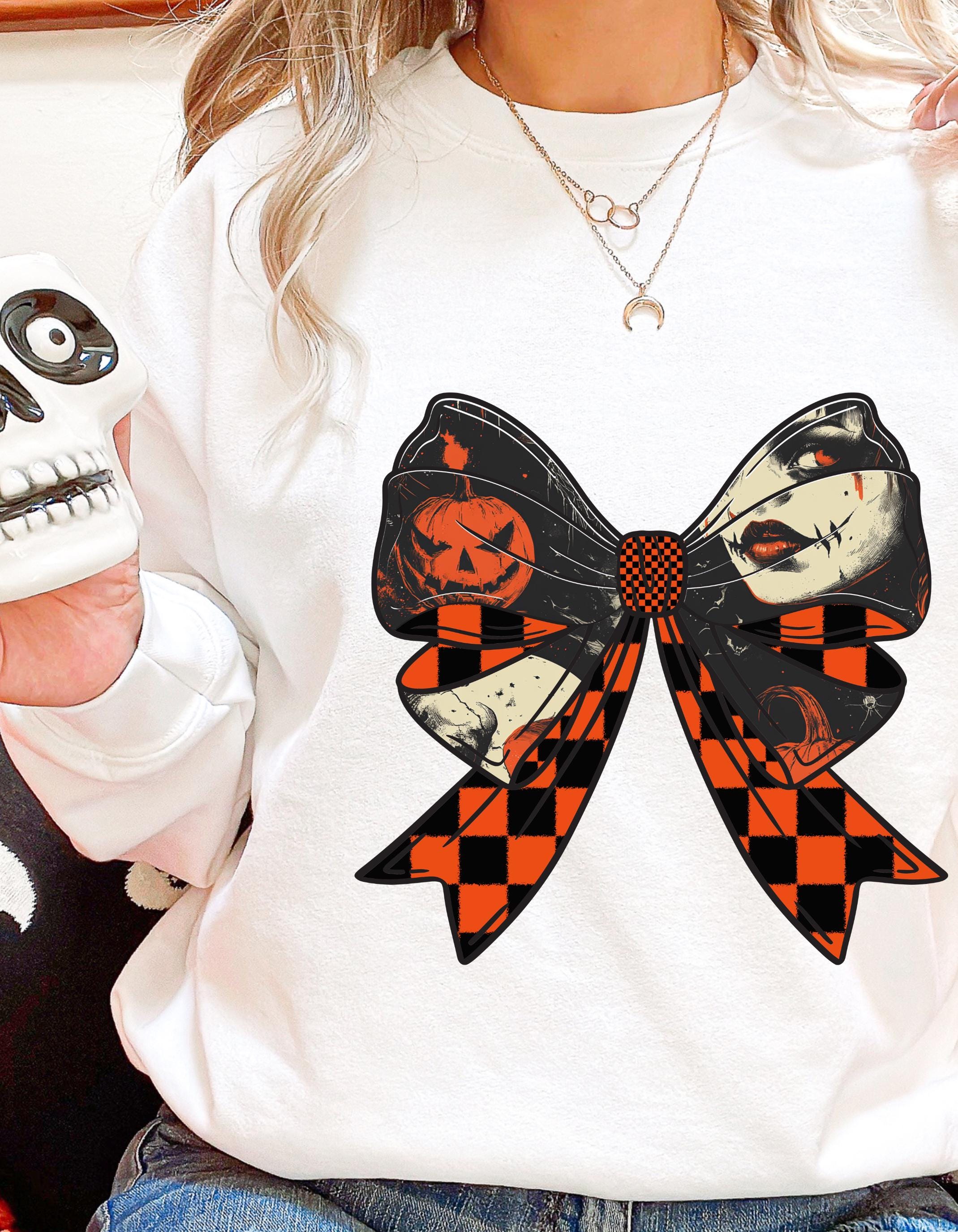 Personalizable Horror Coquette Bow Sweatshirt - Spooky and Stylish Halloween Apparel