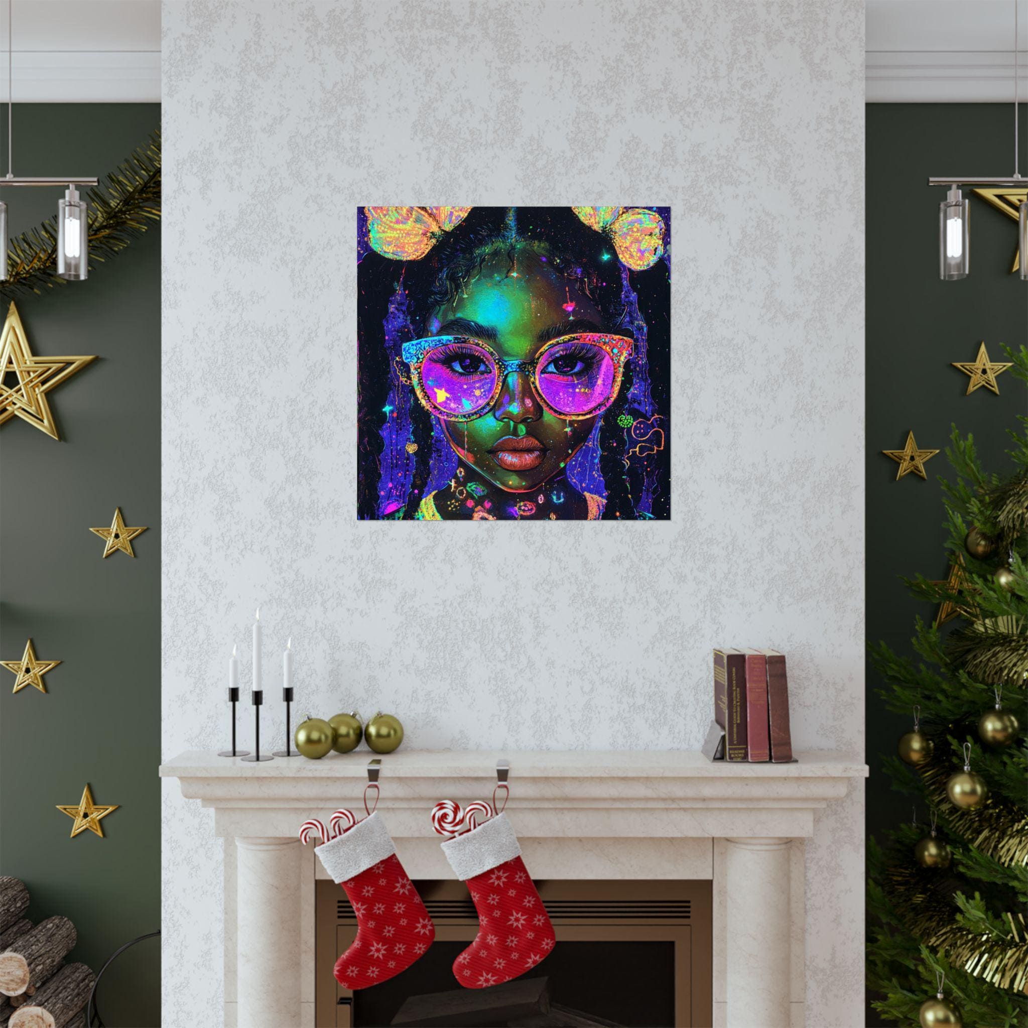 Personalisierbare Neon Black Girl Matte Vertikale Poster, Black Magic Y2K Vibes Black History PNG, Wand Kunstdruck Home Decor