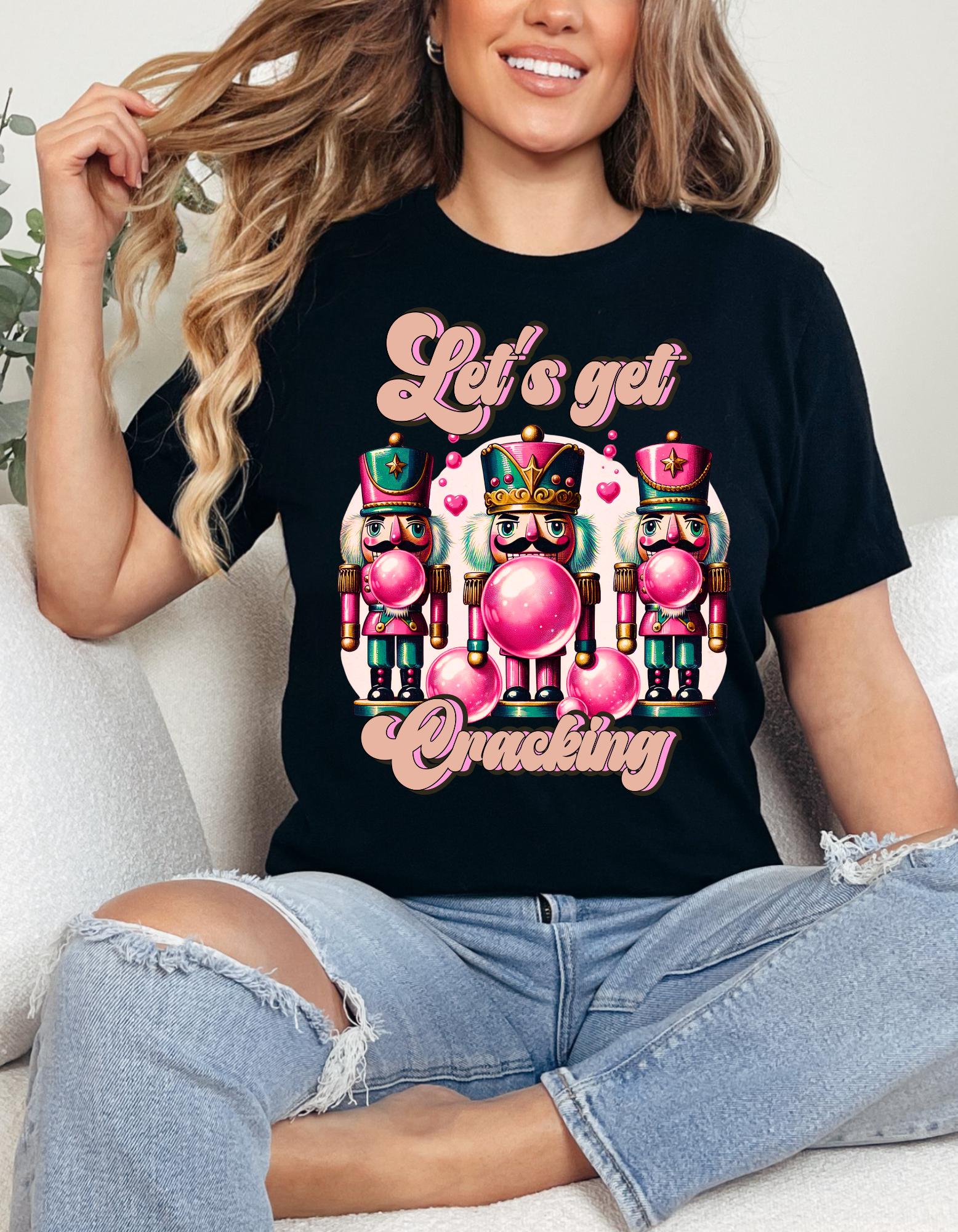 Personalizable Pink Nutcracker Christmas tee, Unisex tee Jumper, Holiday tee, Let's Get Cracking Design