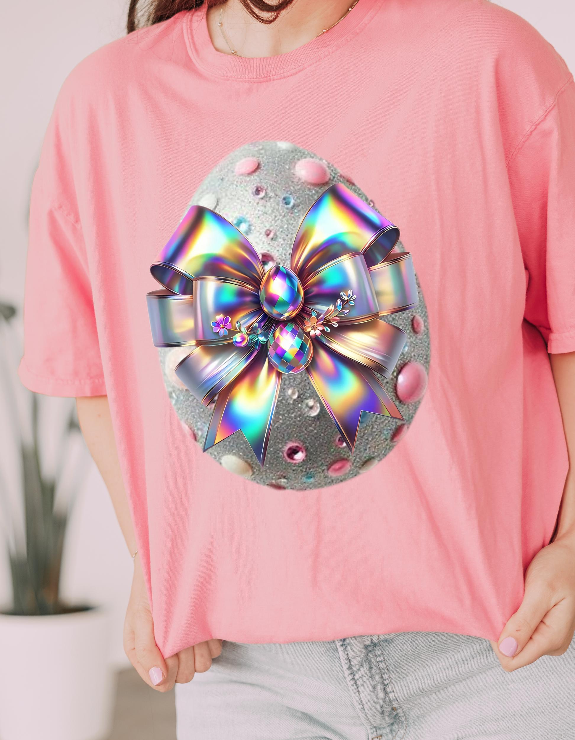 Easter Egg Holographic Unisex T-Shirt, Colorful Spring Tee, Gift for Easter, Pastel Holiday Shirt, Rainbow Graphic Shirt