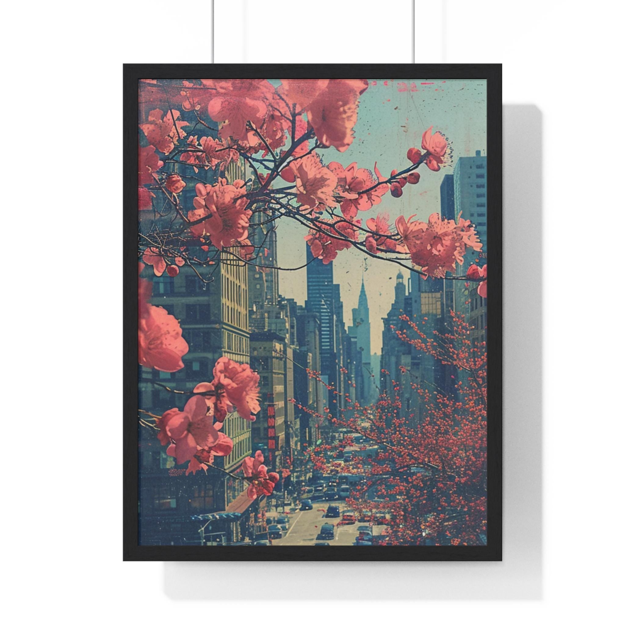 Vertical Framed Poster, Cherry Blossoms in New York City, Zen Art, Japan Art, Bring Flowers, Home Decor Wall Art, Wall Hanging Decoration