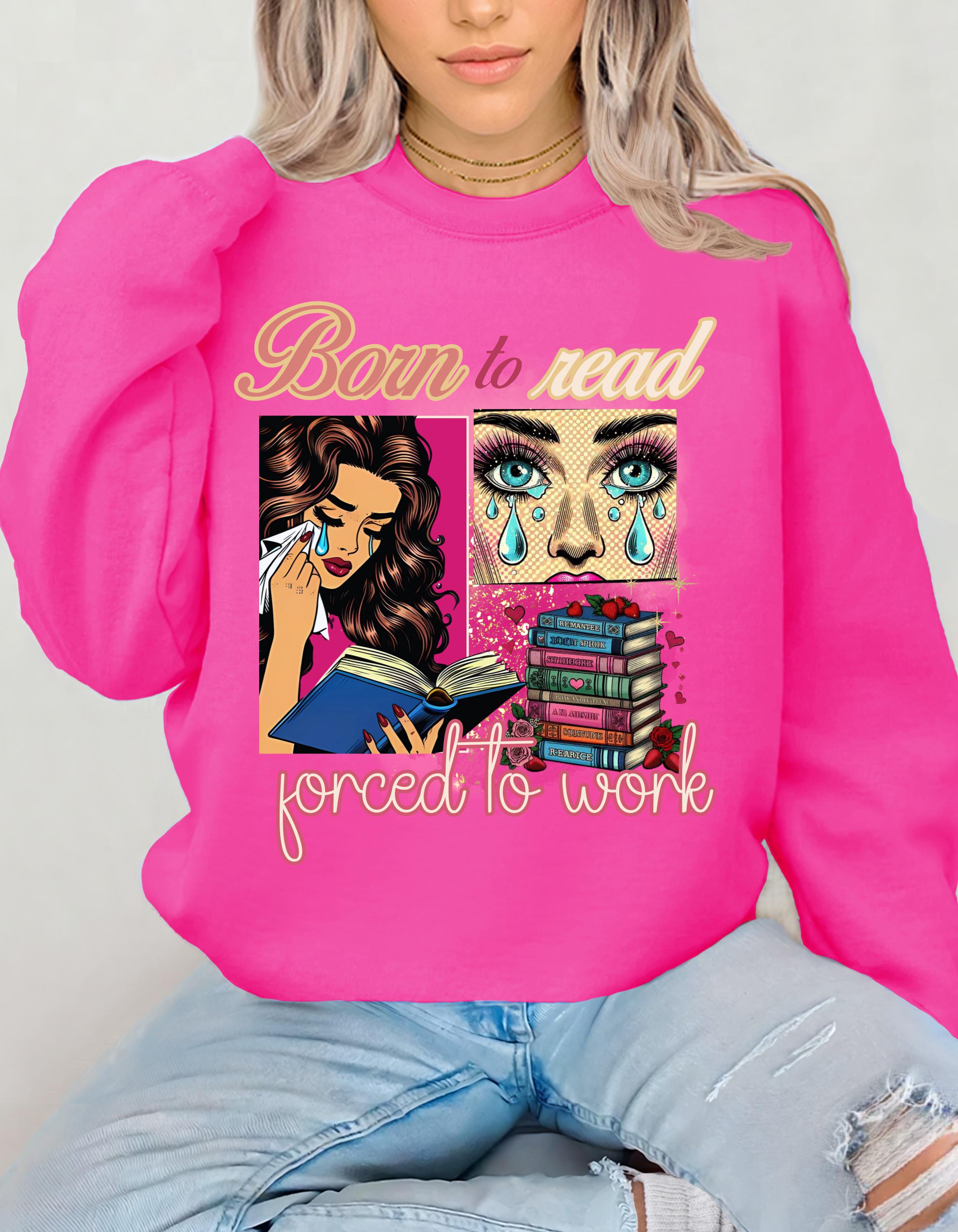 Comic Book Lover Pop Art Unisex Sweatshirt, Born to Read Damen Leseshirt, Crewneck Pullover, Geschenk für Leser, Lustiges Bücherwurm Top