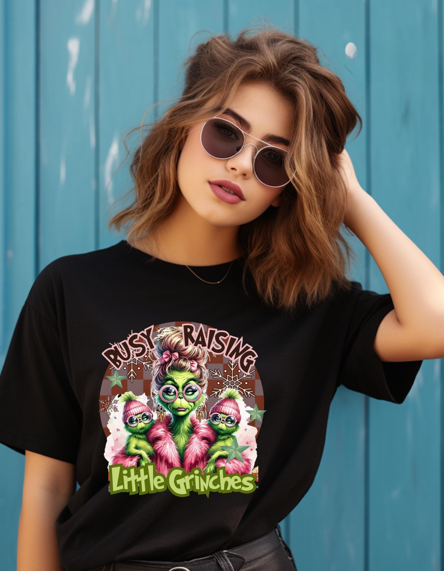 Personalizable Busy Raising Little Grinches tshirt - Fun and Humorous Parenting parody Apparel