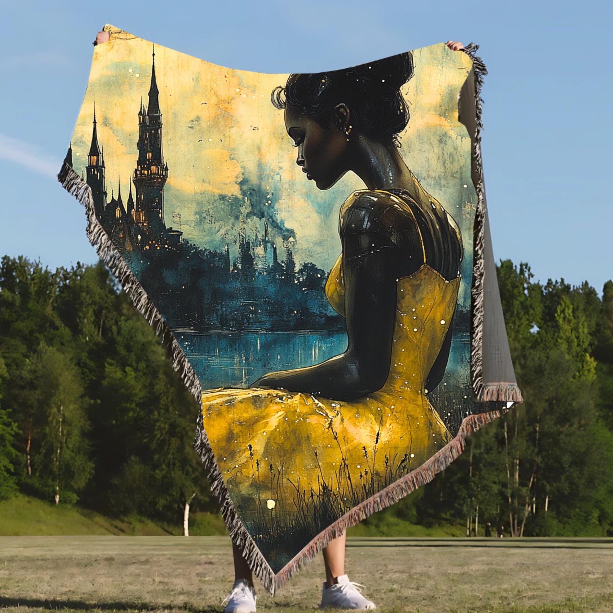 Personalizable Blanket, Girl Magic Gift, Cinderella Escaping Her Castle, Black Woman Appreciation, Unique Home Decor, Afrocentric Throw