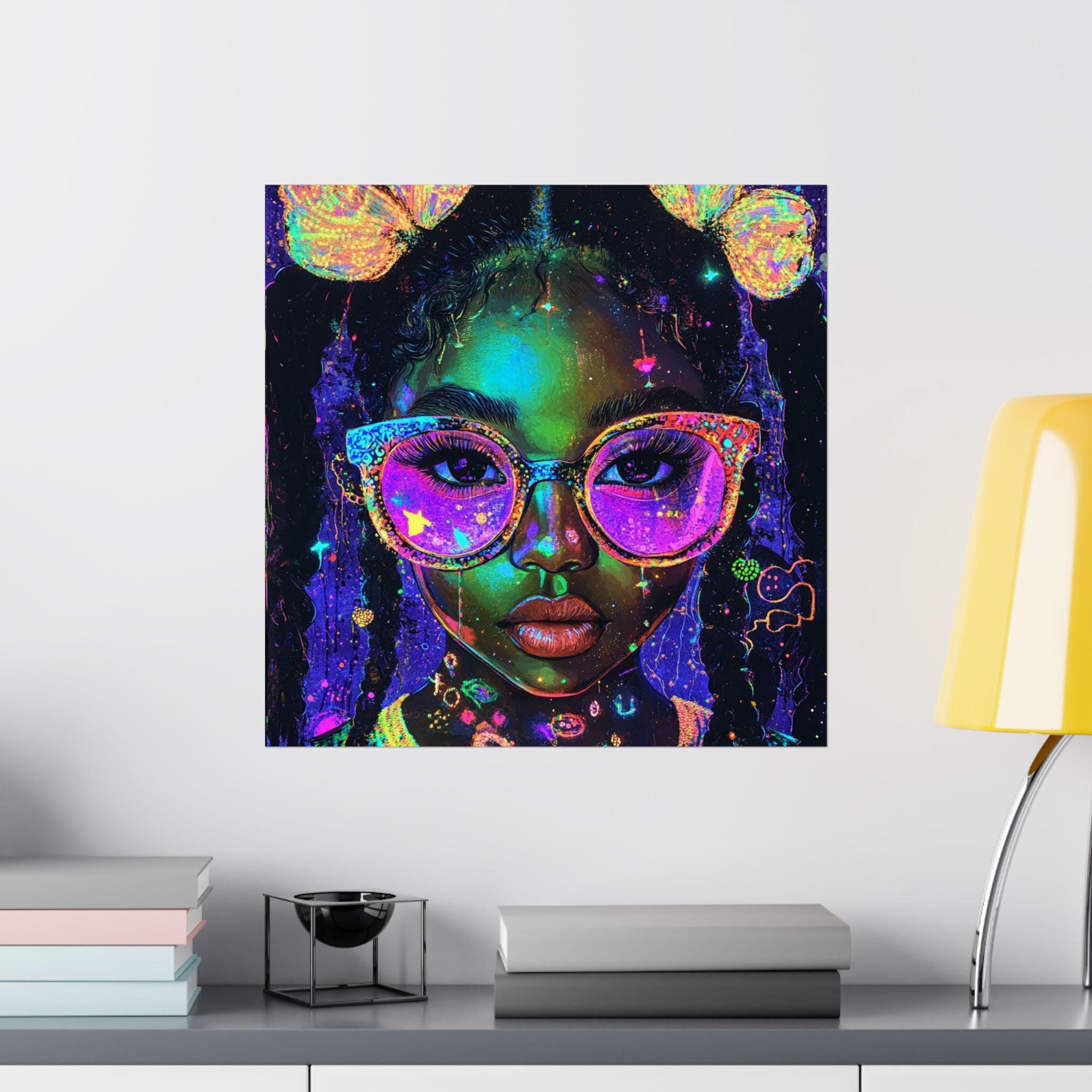 Personalisierbare Neon Black Girl Matte Vertikale Poster, Black Magic Y2K Vibes Black History PNG, Wand Kunstdruck Home Decor