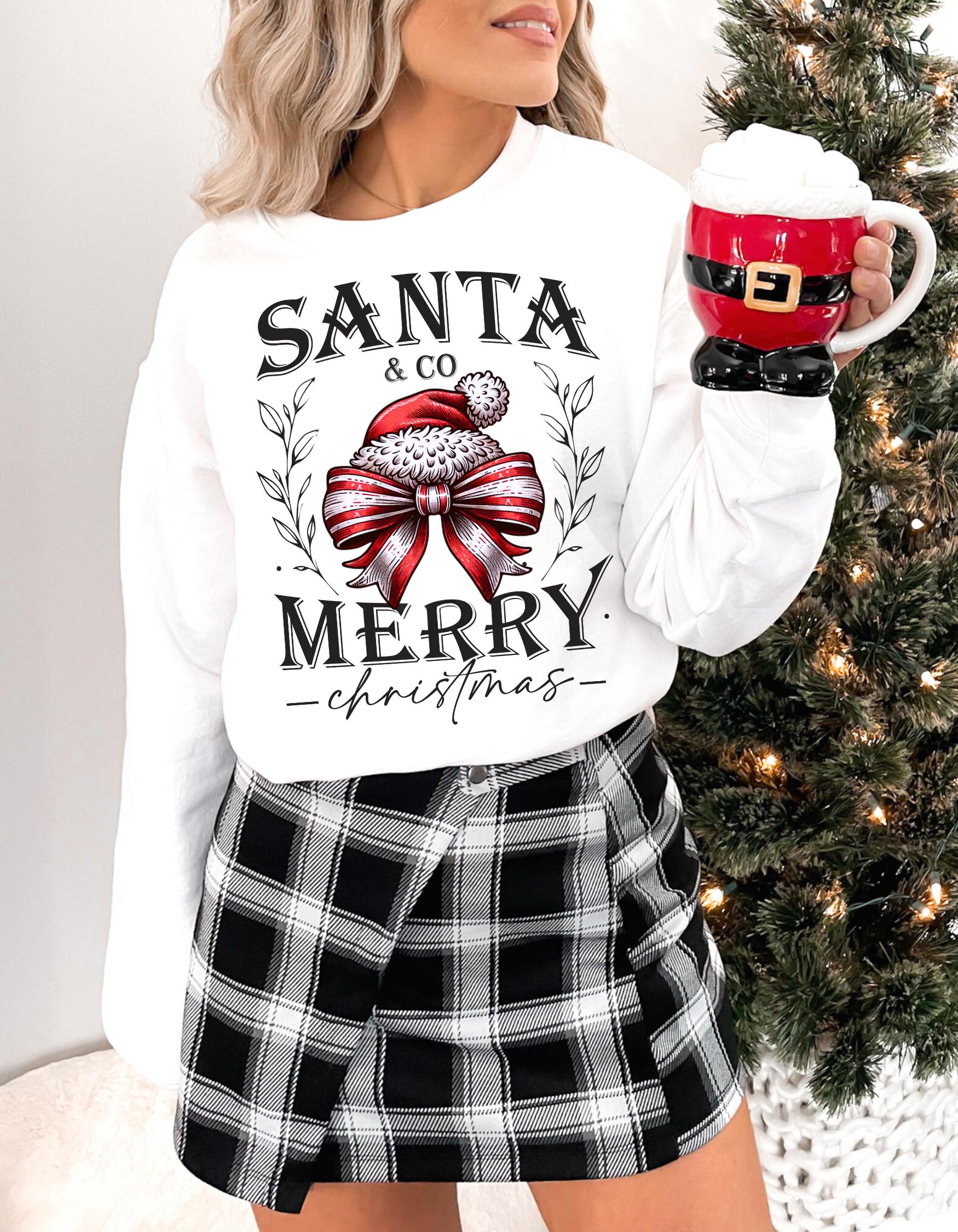 Personalisierbares Weihnachtsmann-Weihnachtsschleifen-Sweatshirt, Weihnachtsshirt, Weihnachtspullover, Festlicher Pullover, Weihnachtspullover