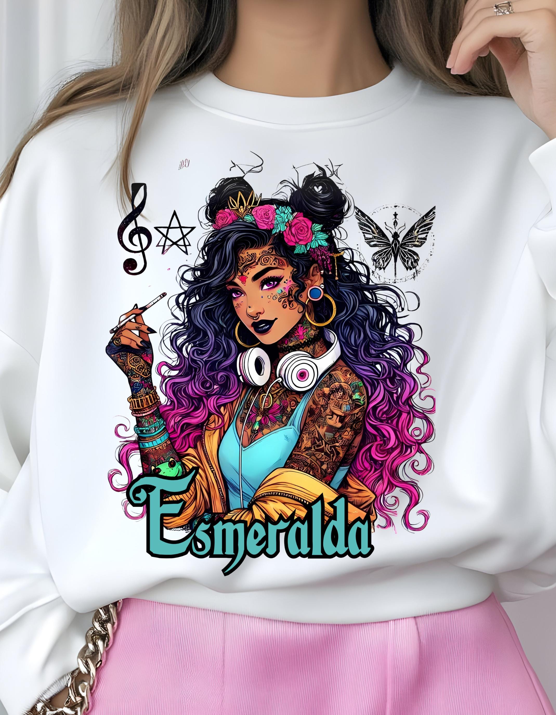 Esmeralda Gypsy Mystic Sweatshirt, Boho Crewneck Jumper, Hippie Pullover, Crystal Healing Top, Festival Clothing, Tarot Card Reader Shirt