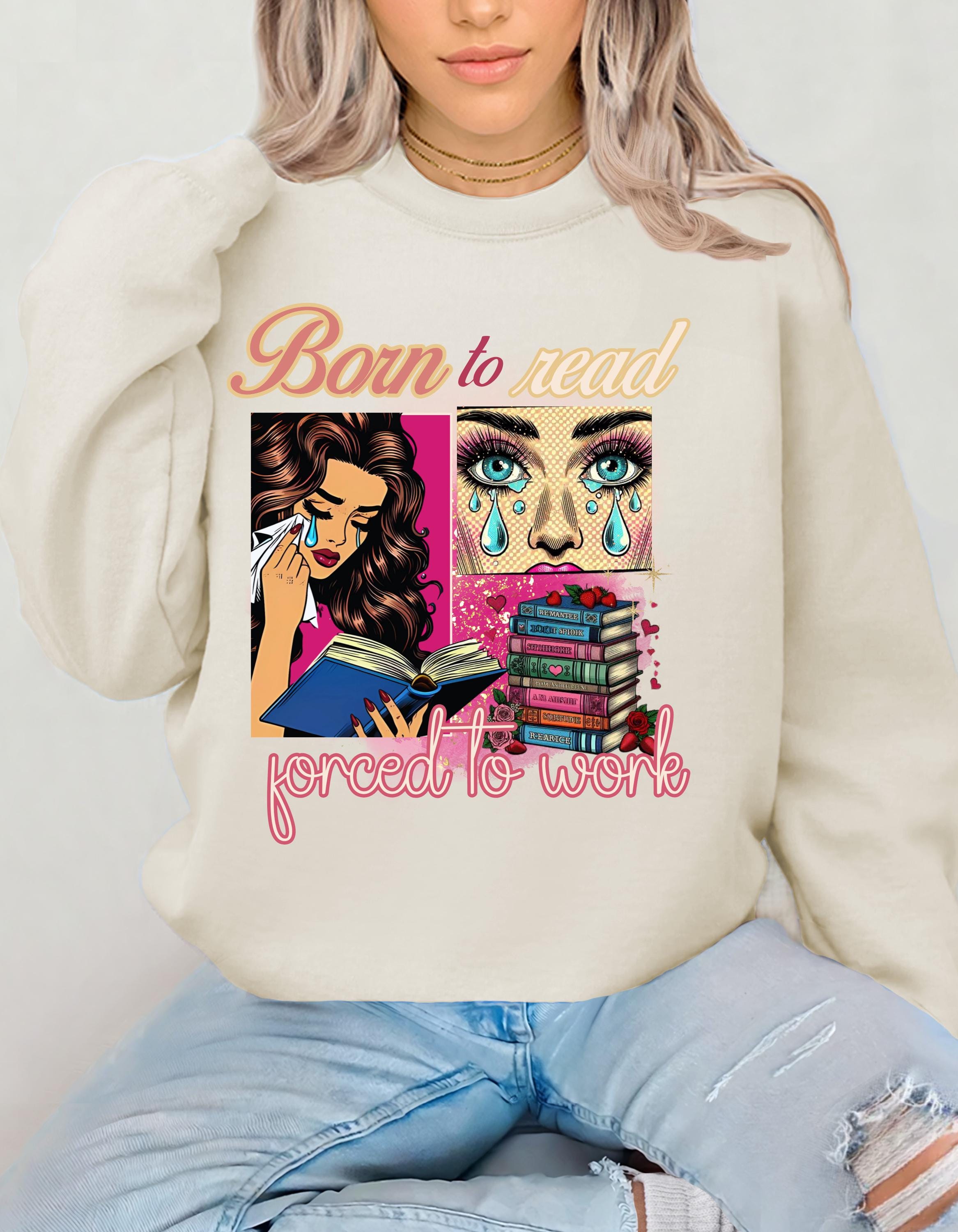 Comic Book Lover Pop Art Unisex Sweatshirt, Born to Read Damen Leseshirt, Crewneck Pullover, Geschenk für Leser, Lustiges Bücherwurm Top