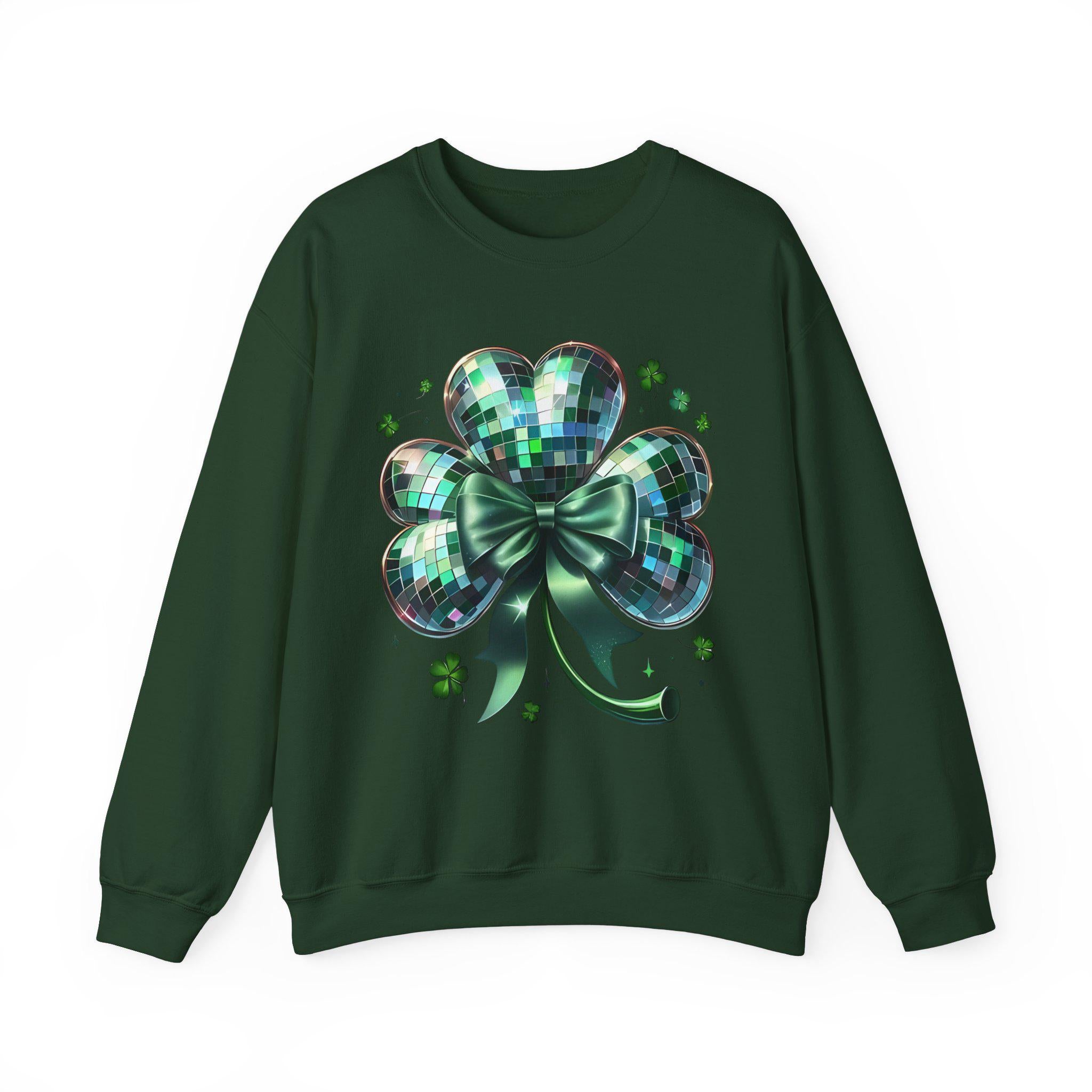 Disco Ball Clover Sweatshirt, St Patricks Day Shirt, Green Festival Top, Dance Party Apparel, Lucky Charm Jumper, Unisex Crewneck Pullover,