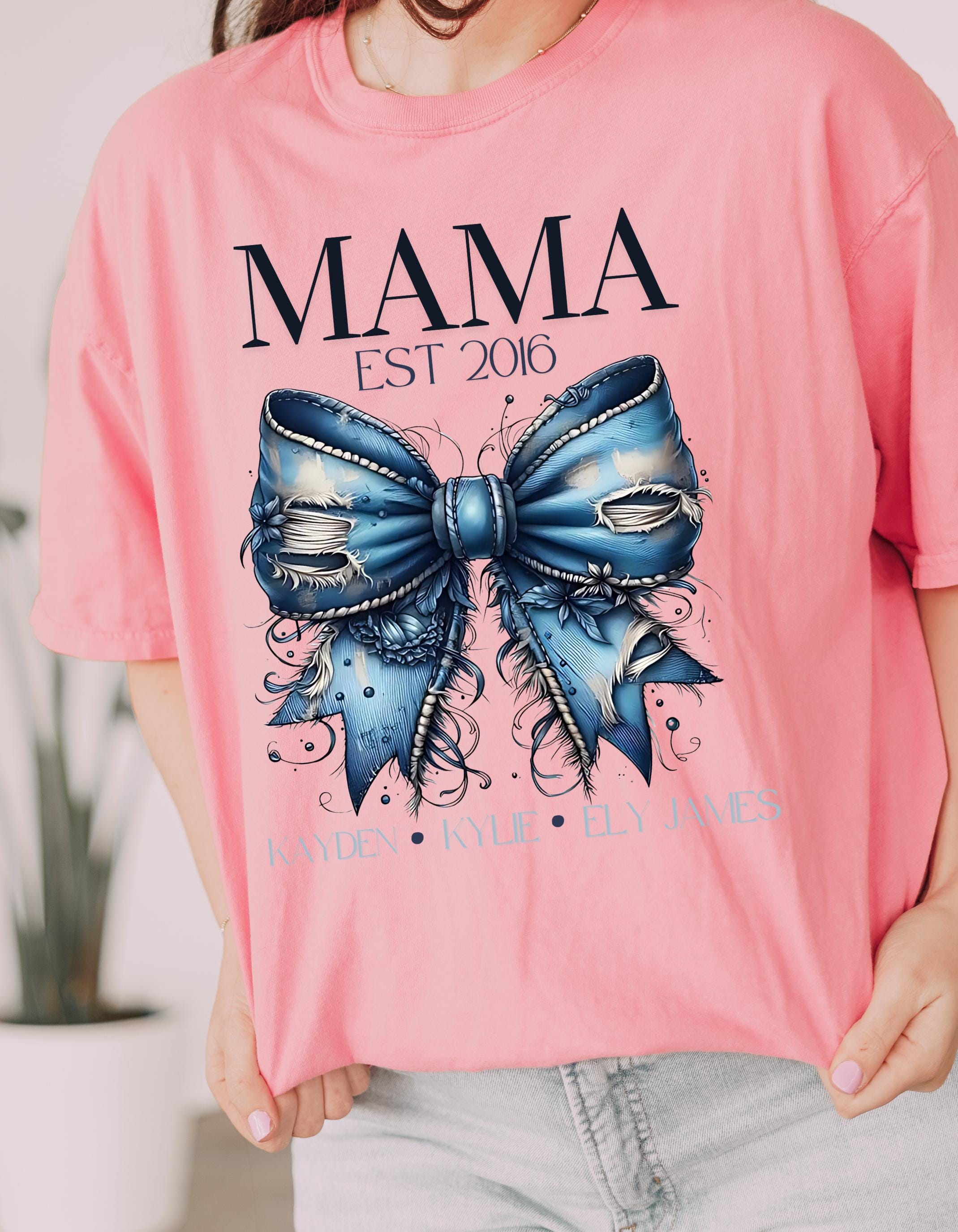 Personalisierbares Mama Established 2016 T-Shirt, Geschenk für Mütter, Familientreffen T-Shirt, Muttertagsshirt, stylische Alltagskleidung, süßes Grafik-Top