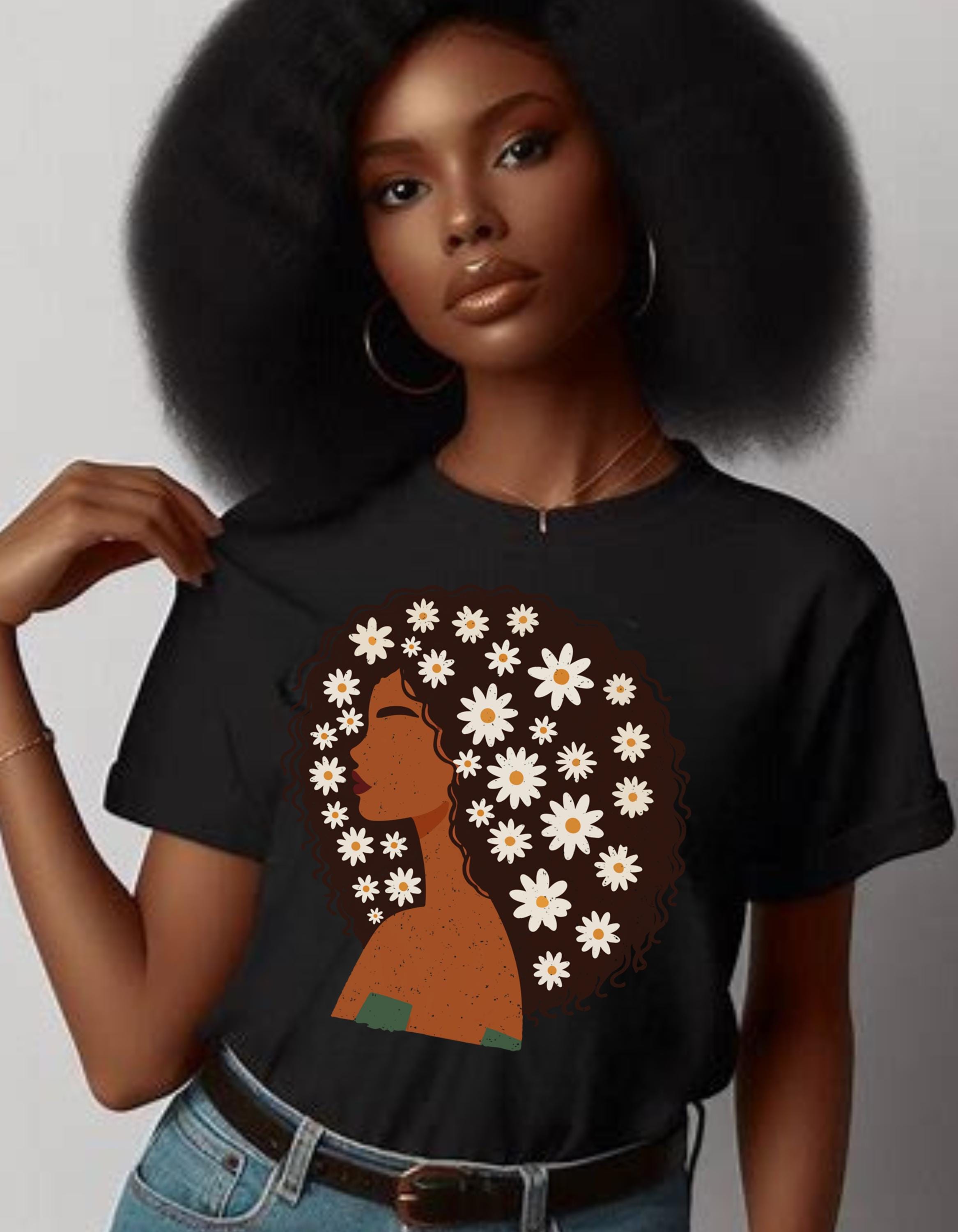 Black History Afro Daisy Unisex Tee, Black Crown Flowers Shirt, African American Gift, Ethnic Pride T-Shirt, Melanin Queen Top, Social