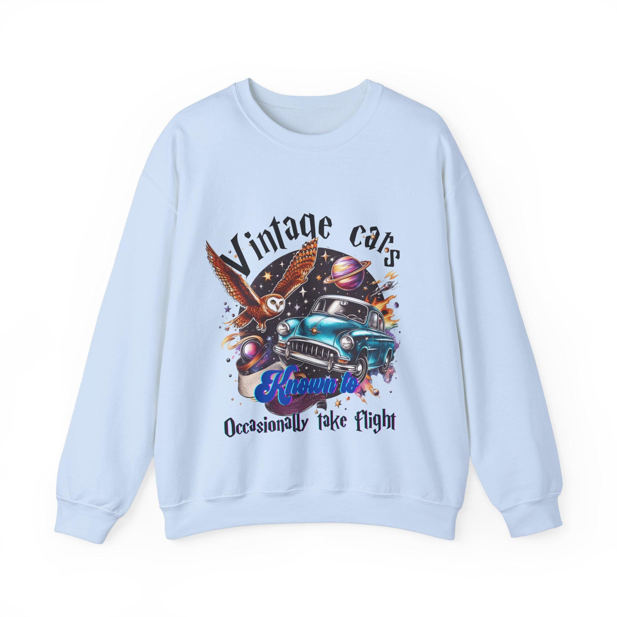 Vintage Magic Flying Cars Sweatshirt, Retro Unisex Pullover Jumper, Flying Vehicles Design, Harry Potter Fans Gift, Cozy Graphic Sweater,