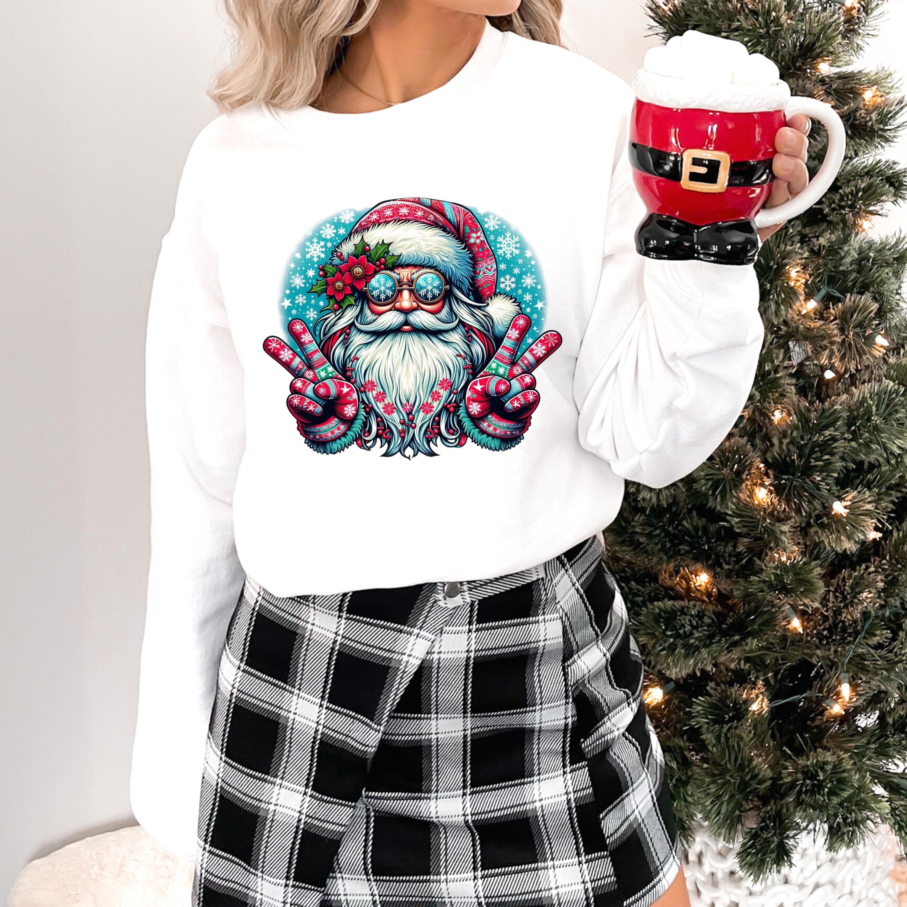 Personalisierbares Hippie-Weihnachtsmann-Sweatshirt – Bohemian Christmas Apparel“