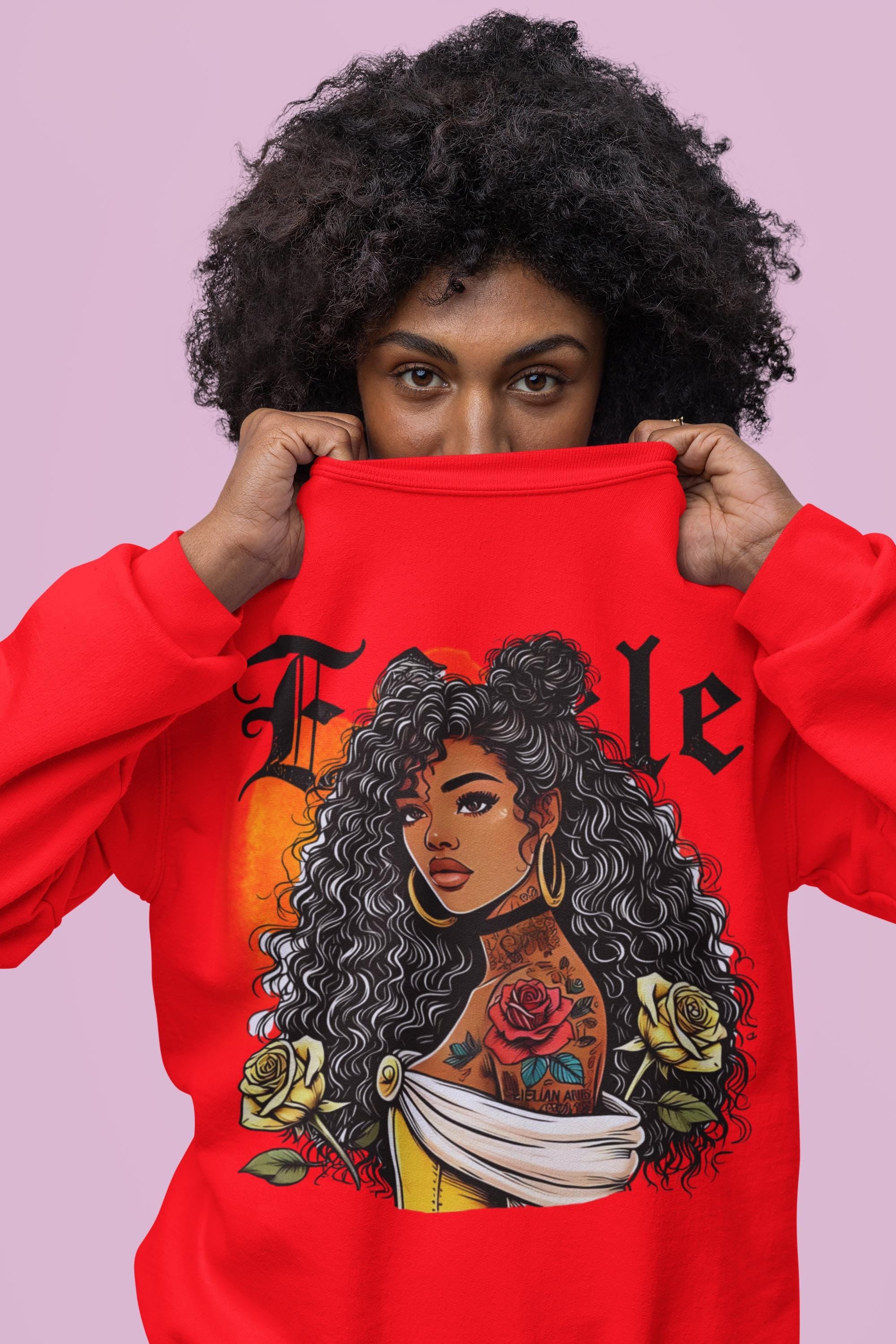 Personalizable Tattooed Black Princess Beauty Belle Crewneck Sweatshirt - African American, Afrocentric, Cultural, Ethnic, Gift for Her