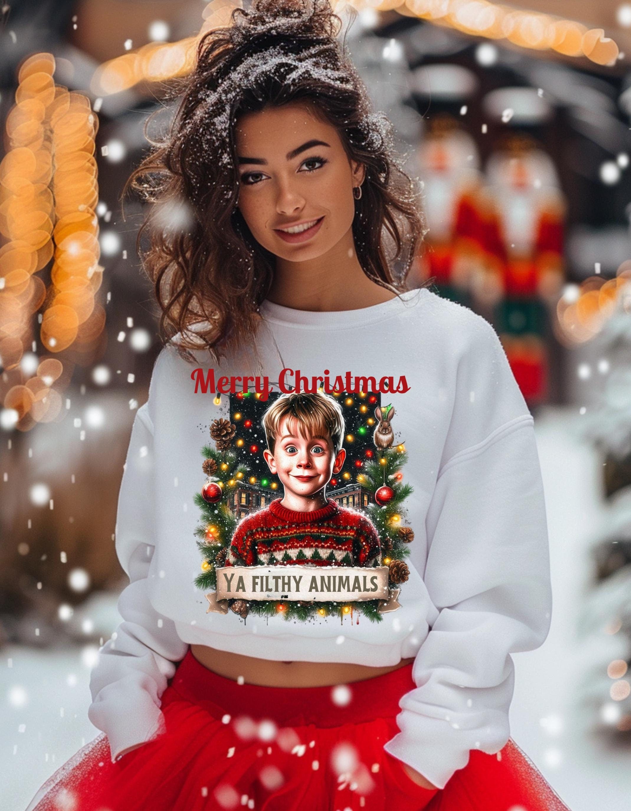 Personalizable Merry Christmas Ya Filthy Animal Sweatshirt - Home Alone Parody