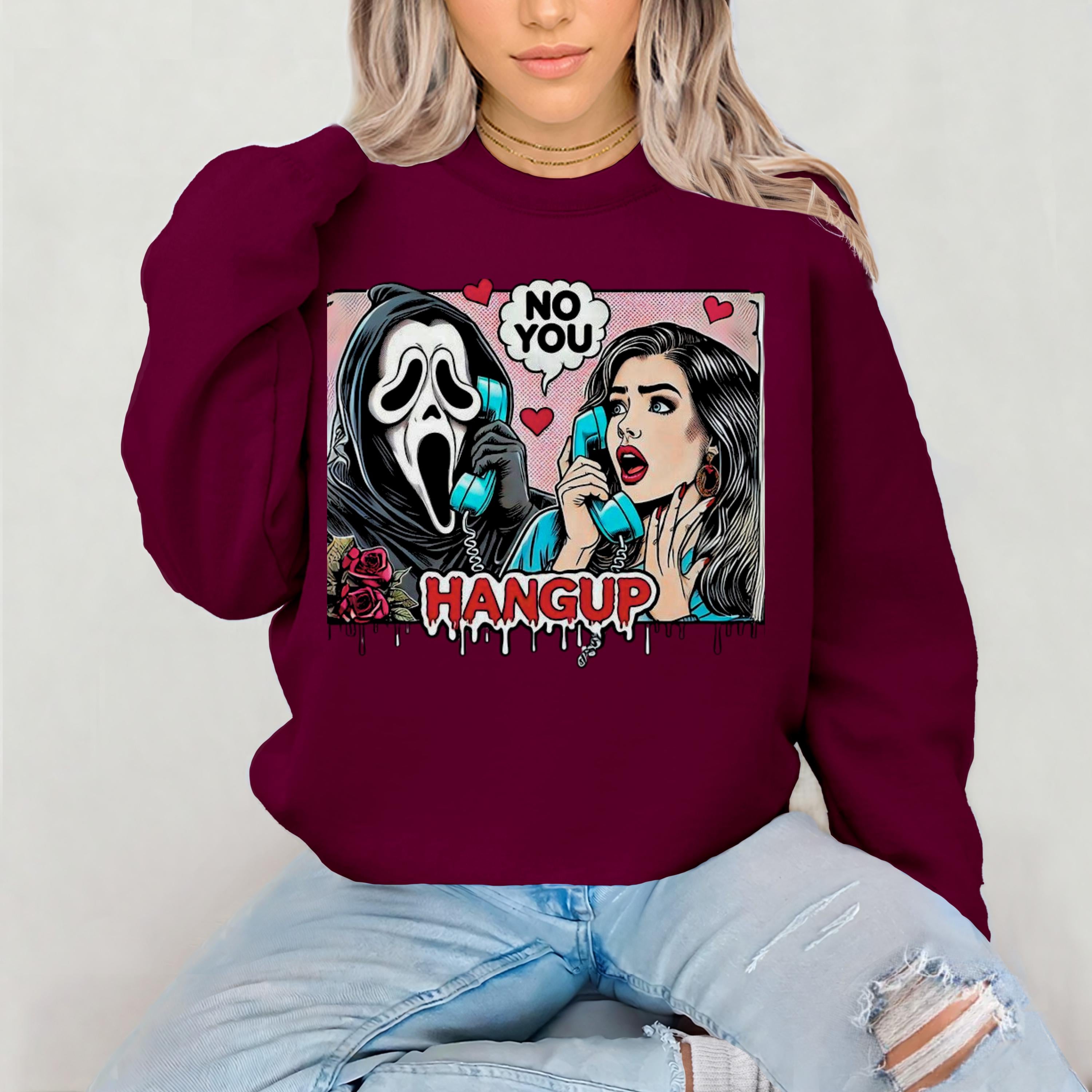 Pinkes Pop Art Comic Buch Horror Valentinstag Crewneck Sweatshirt, Lustiges Retro Figuren Design, Unisex Hoodie Geschenk, Valentinstag Pullover,