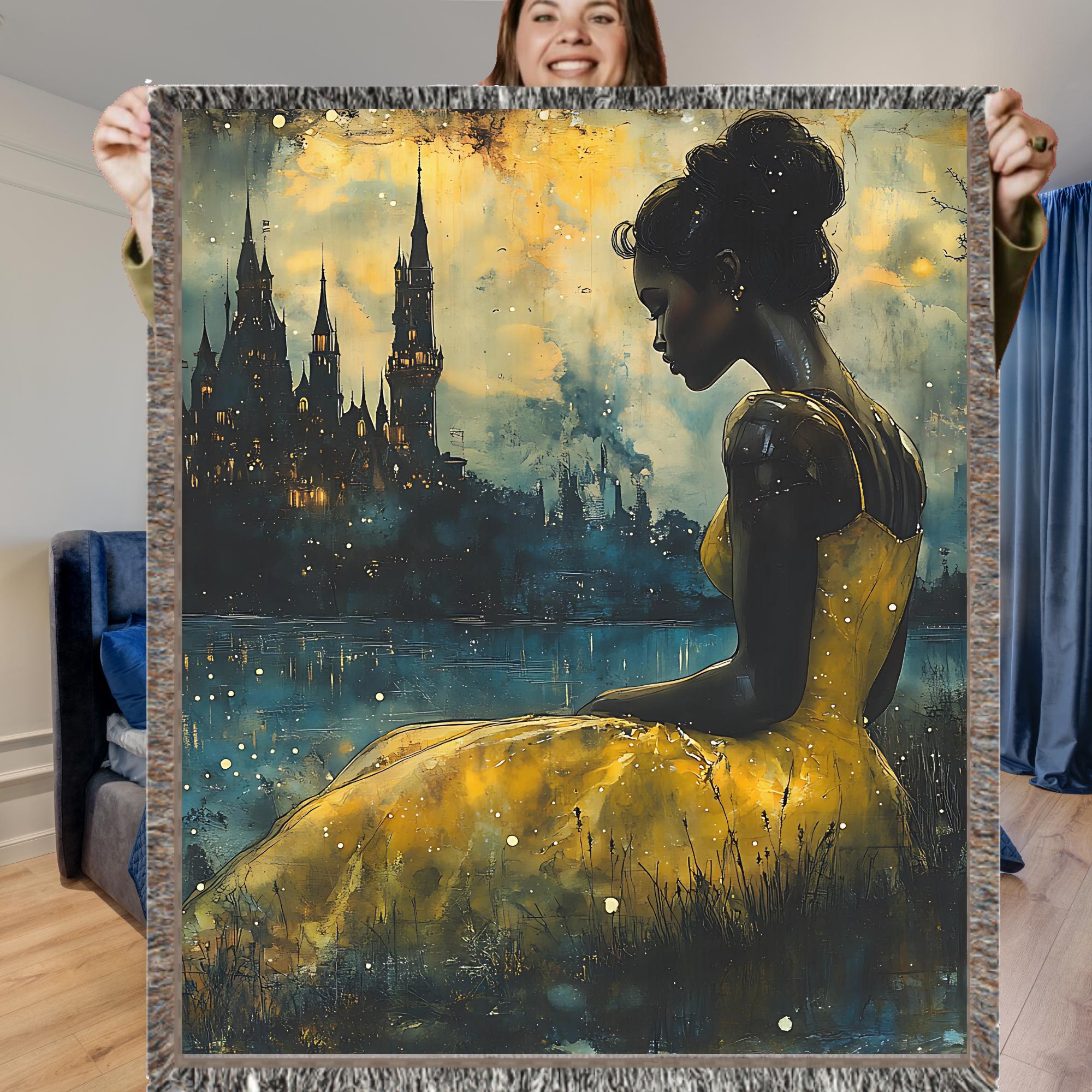 Personalizable Blanket, Girl Magic Gift, Cinderella Escaping Her Castle, Black Woman Appreciation, Unique Home Decor, Afrocentric Throw