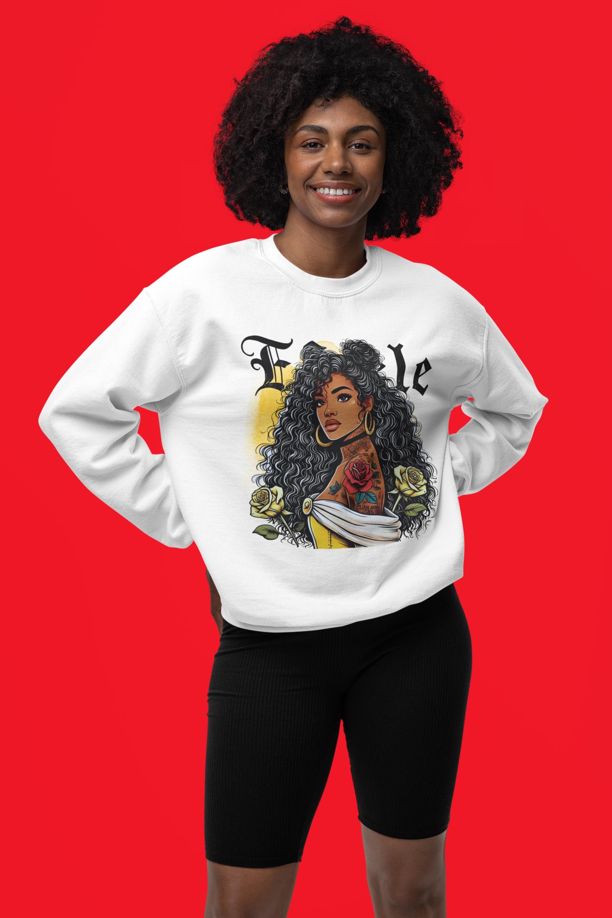 Personalizable Tattooed Black Princess Beauty Belle Crewneck Sweatshirt - African American, Afrocentric, Cultural, Ethnic, Gift for Her