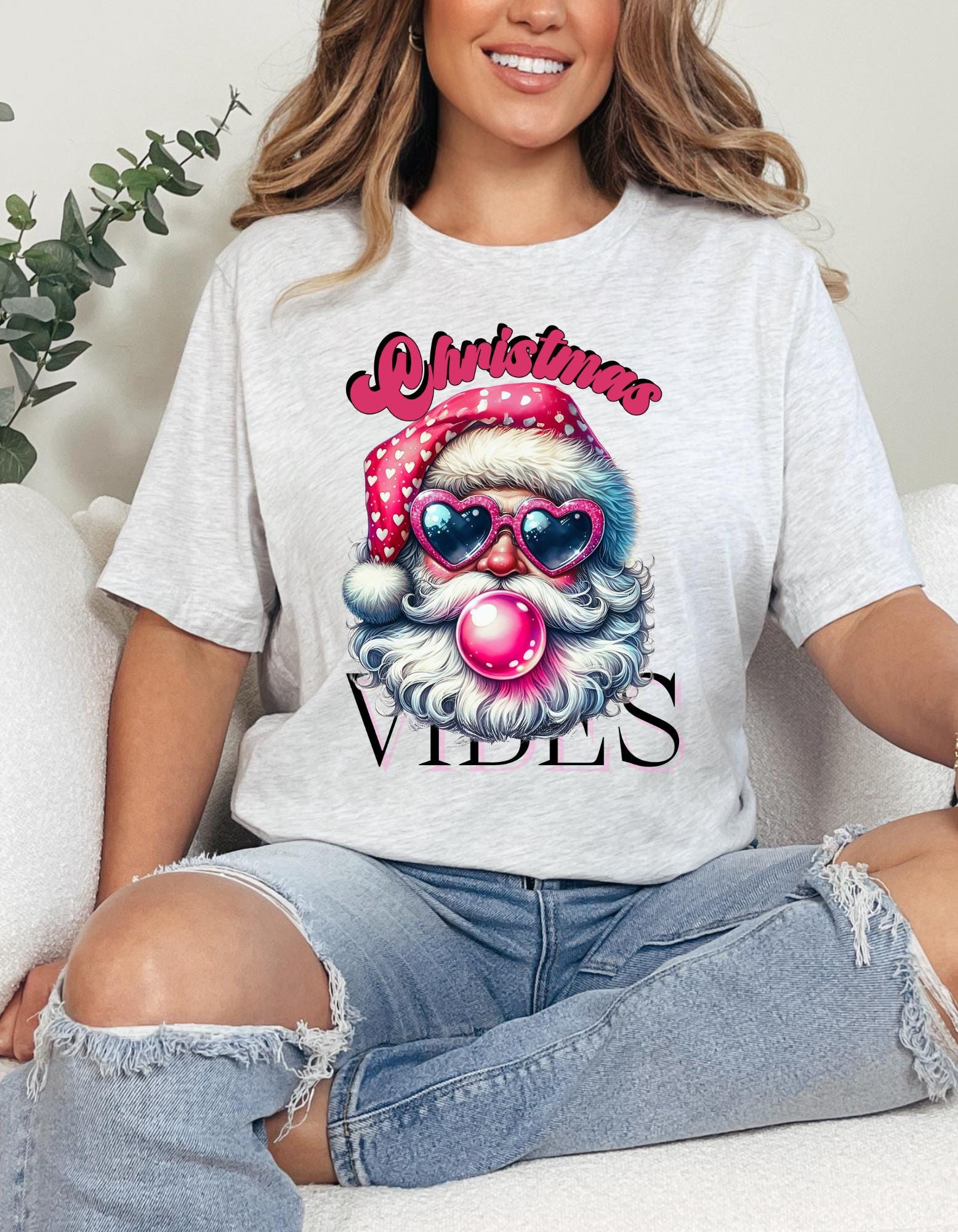 Personalisierbares Weihnachts-T-Shirt mit Weihnachtsmann-Kaugummi, Weihnachts-Vibes-Geschenk-Party, Ugly Sweater Alternative, Weihnachtspullover, Winterpullover, Unisex