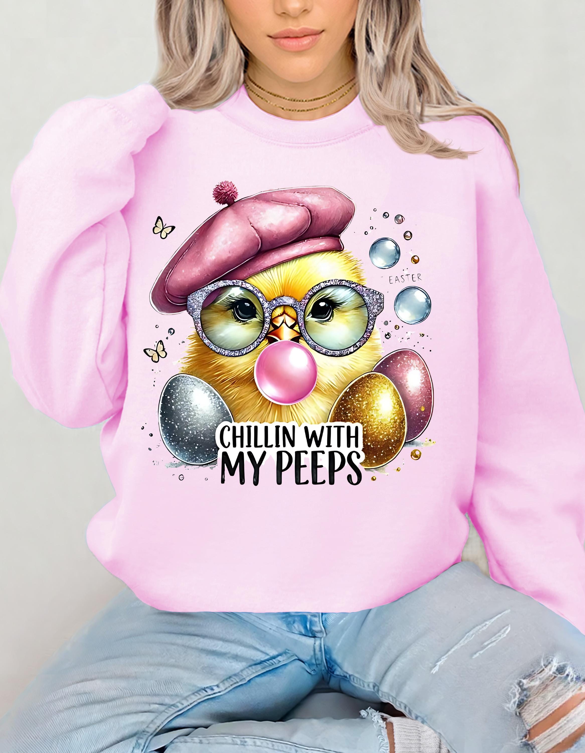 Osterküken Crewneck Sweatshirt, Chillin with My Peeps, Unisex Pullover, Oster-Coquette-Shirt, Urlaubspullover, Süßes Frühlings-Top