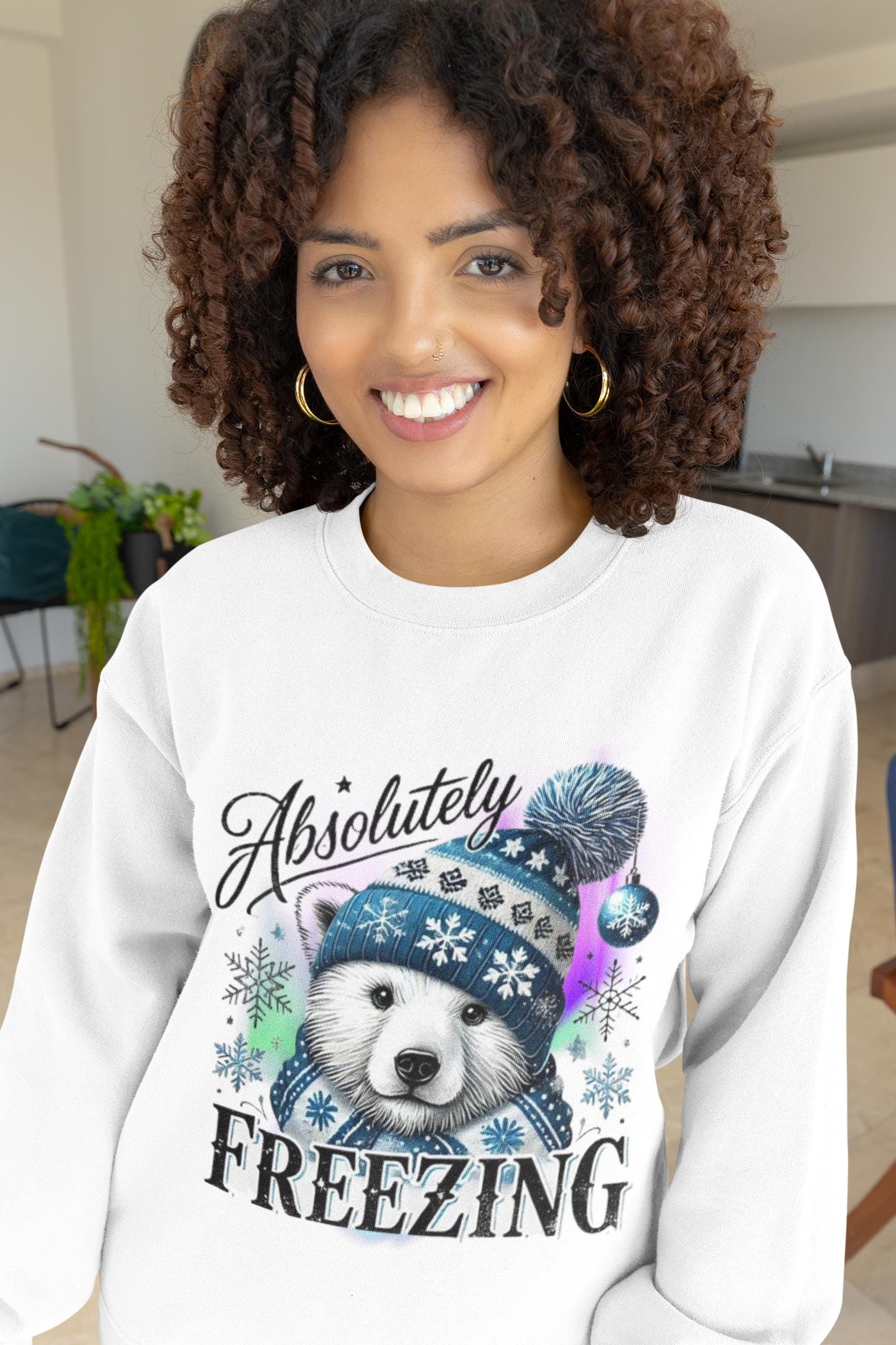 Winter Polar Bear Unisex Sweatshirt, Absolutely Freezing Arctic Animal Jumper, Cozy Crewneck Pullover, Christmas Gift, Holiday Apparel