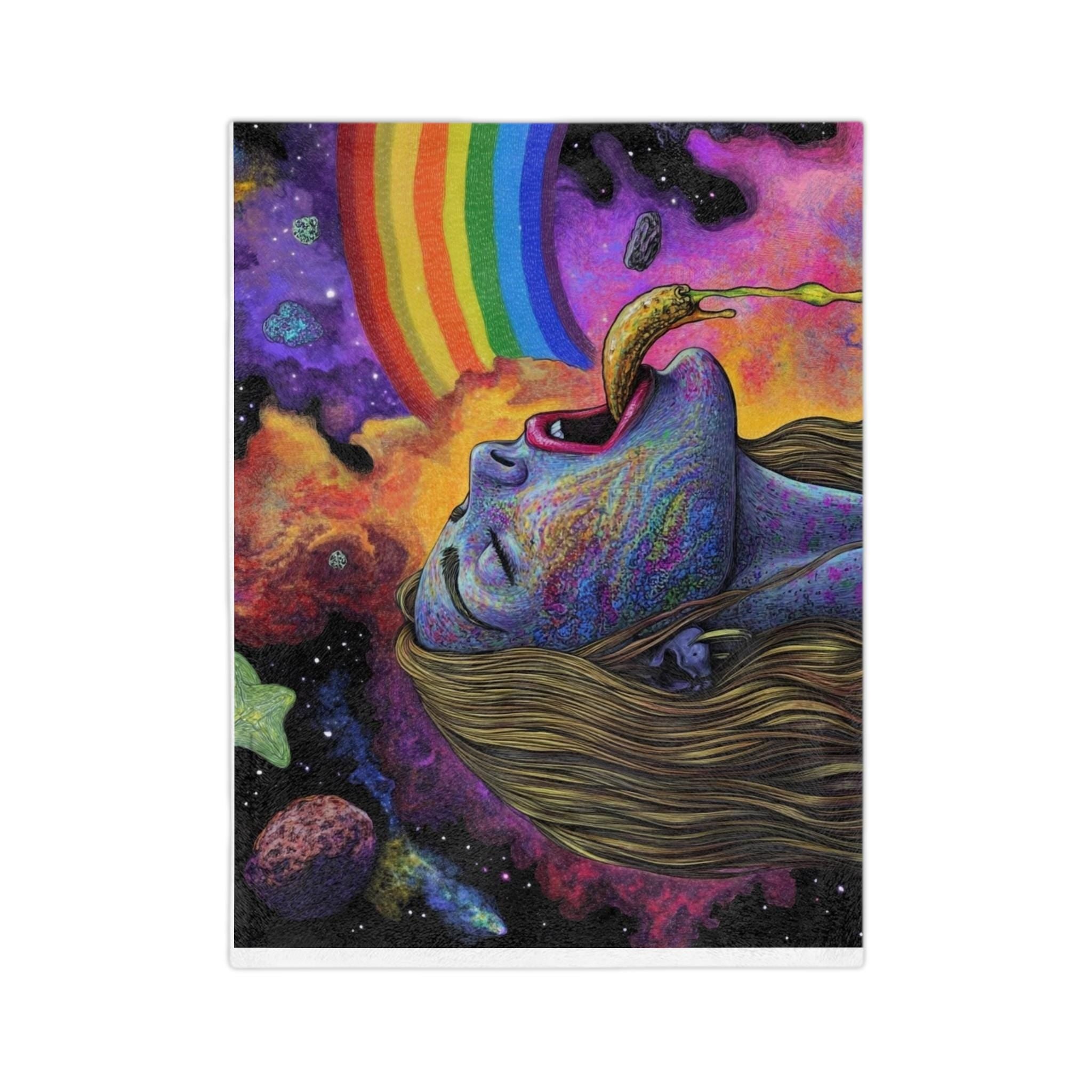 Colorful Cosmic Velveteen Microfiber Blanket - Psychedelic Art Blanket, Warm Throw for Cozy Evenings, Unique Gift for Art Lovers, Rainbow