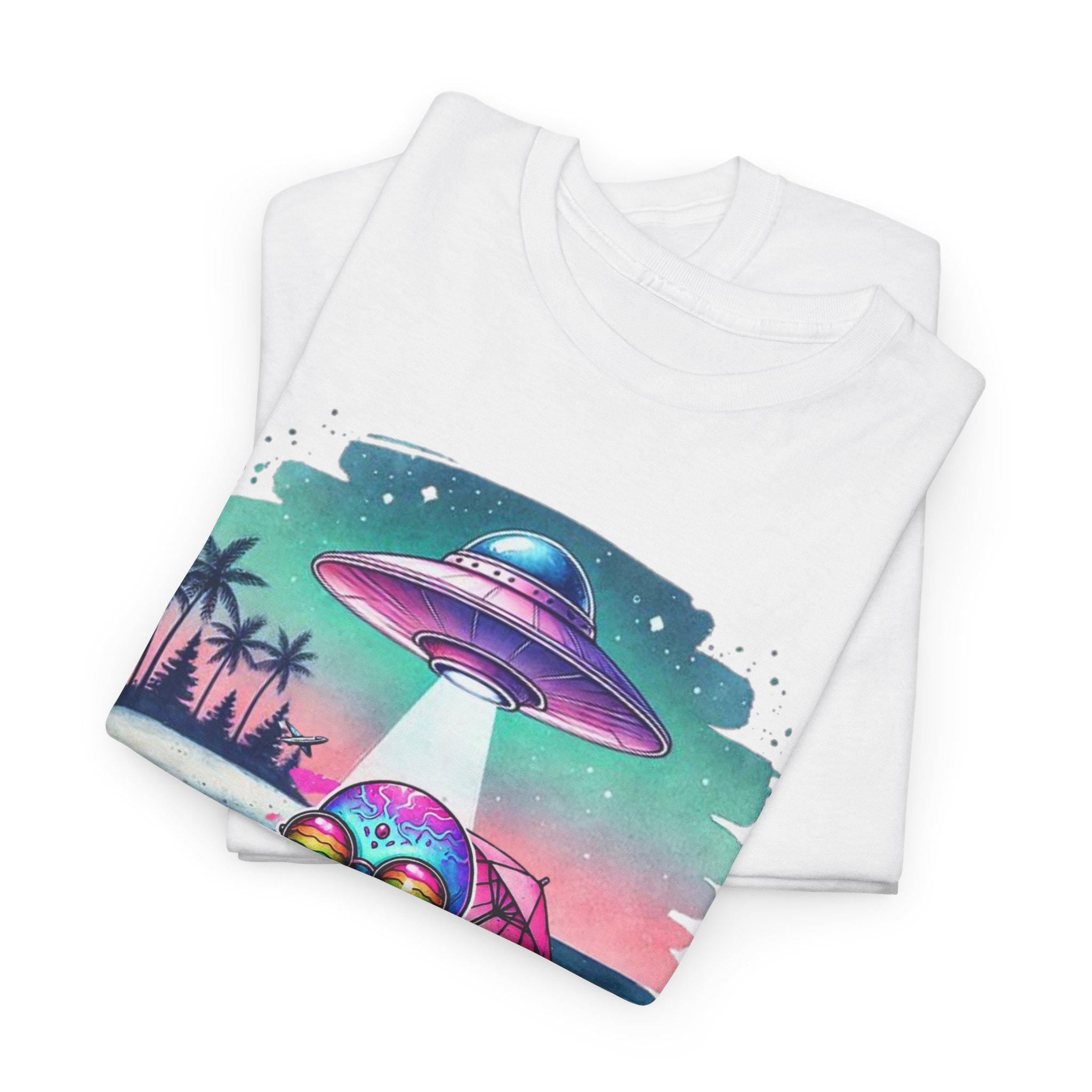 Trippy Alien Unisex Tee, UFO Shirt, Outer Space Beach T-Shirt, Alien Lover Gift, Psychedelic Graphic Top