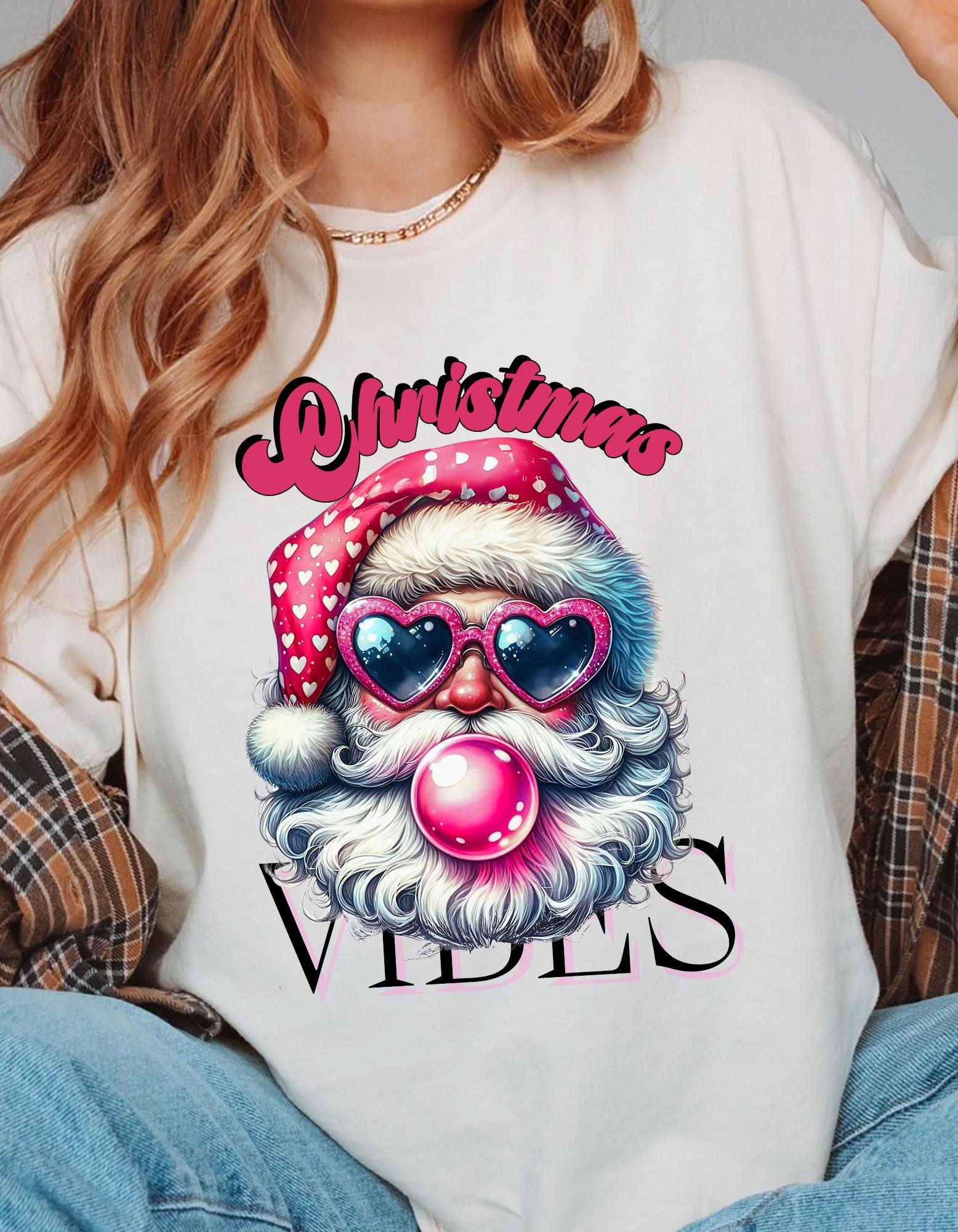 Personalizable Santa Bubble Gum Christmas tee, Xmas Vibes Gift Party Ugly Sweater Alternative, Holiday Jumper Winter Pullover Top, Unisex