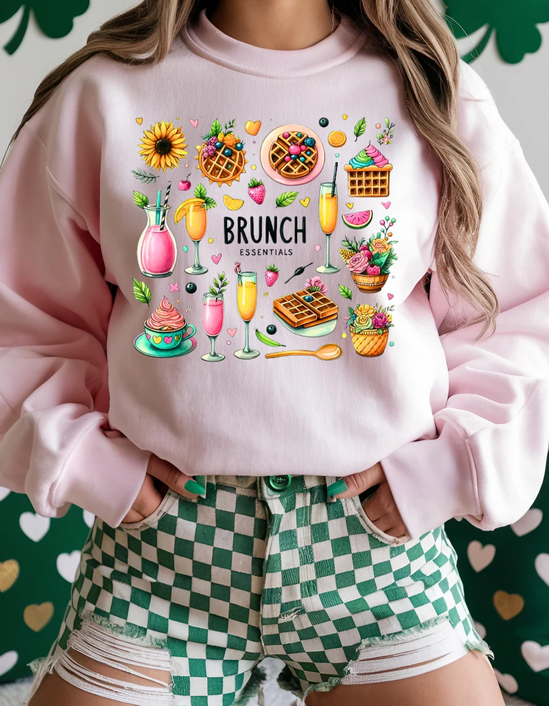 Brunch Essentials Unisex Sweatshirt, Mimosa Pancake Doodle Shirt, Orange Juice Wallfe Shirt