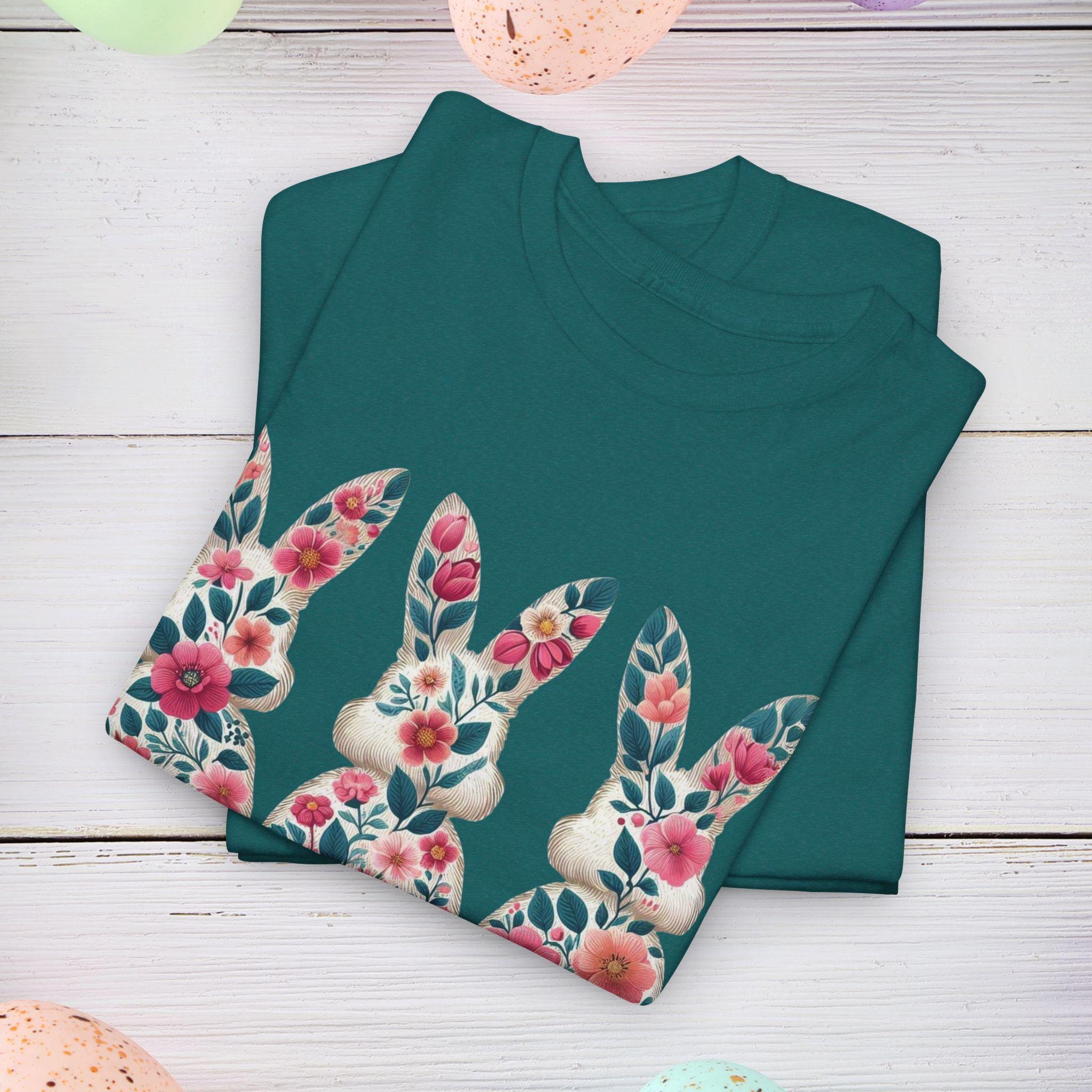 Floral Easter Bunny Tee, Spring T-Shirt, Unisex Cotton Shirt, Easter Celebration Top, Cute Gift for Easter