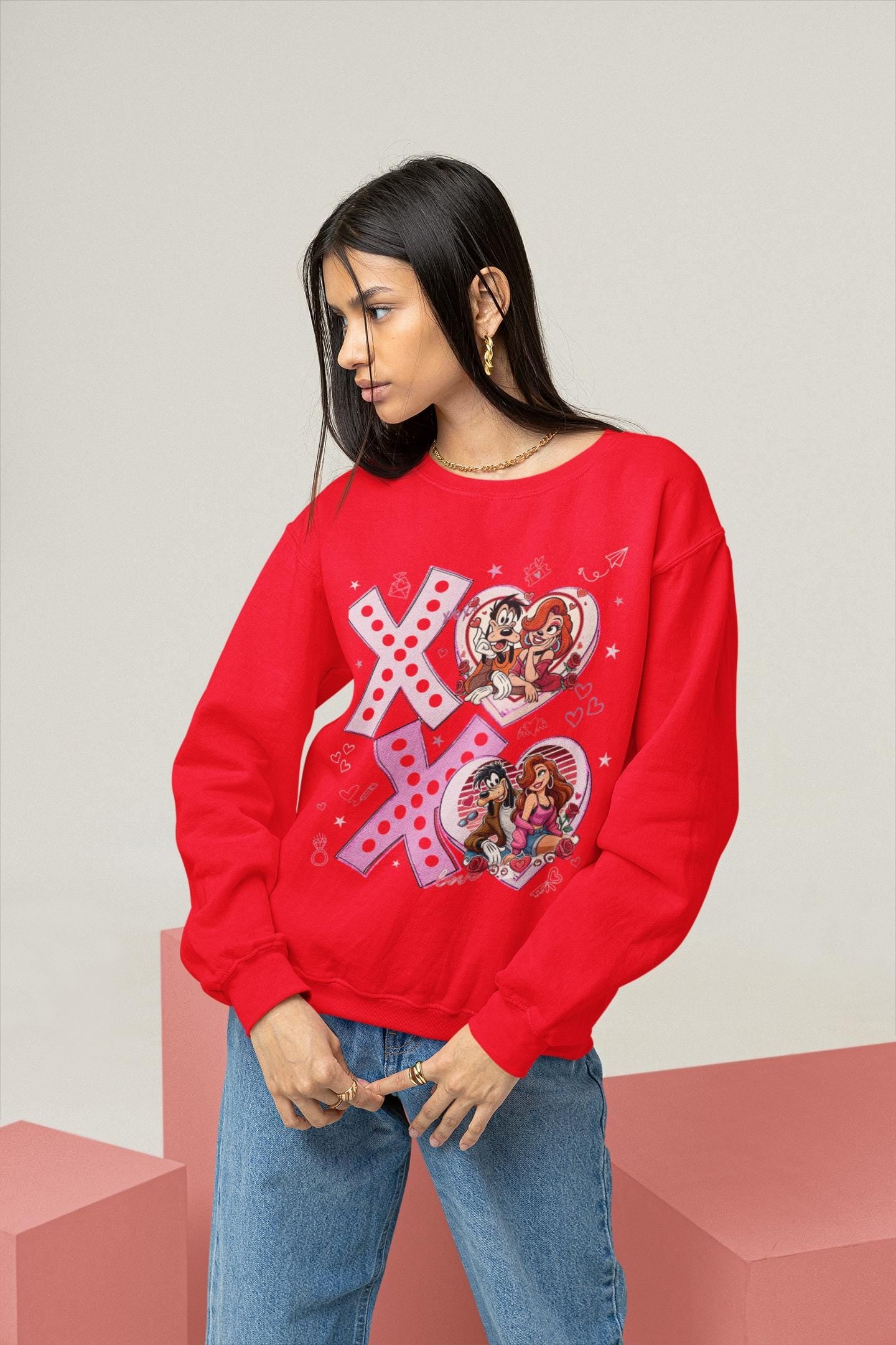 Valentinstag Cartoon Sweatshirt, Xoxo Happy Valentine Filmpaar, Unisex Crewneck, Valentinstag Sweatshirt, Valentinstag Geschenk, Valentinstag Cartoon