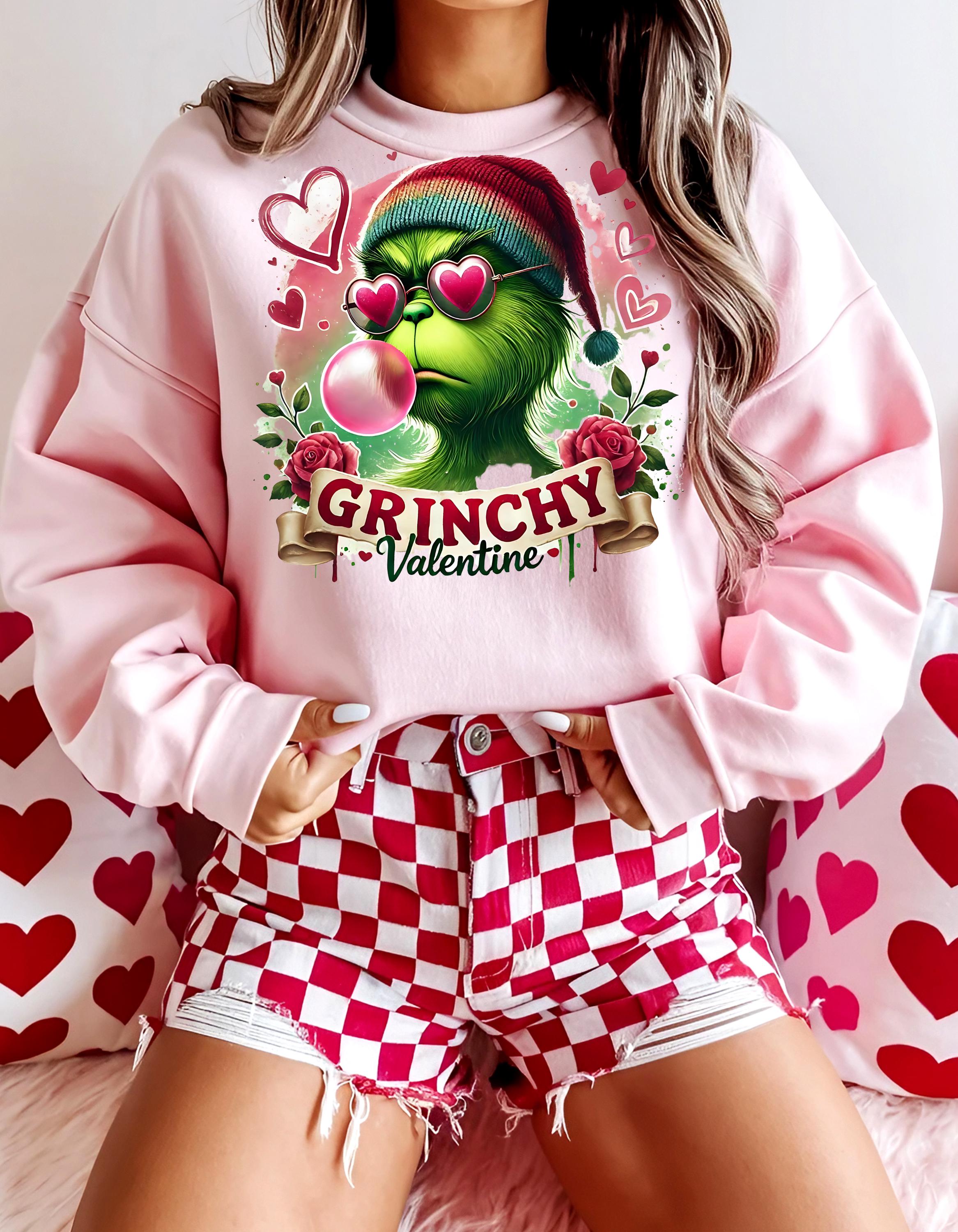 Personalisierbares Grünes Monster Valentinstag Sweatshirt, Bubble Gum, Süßes Liebesgeschenk, Unisex Crewneck Pullover, Herz Emoji Bekleidung Parodie