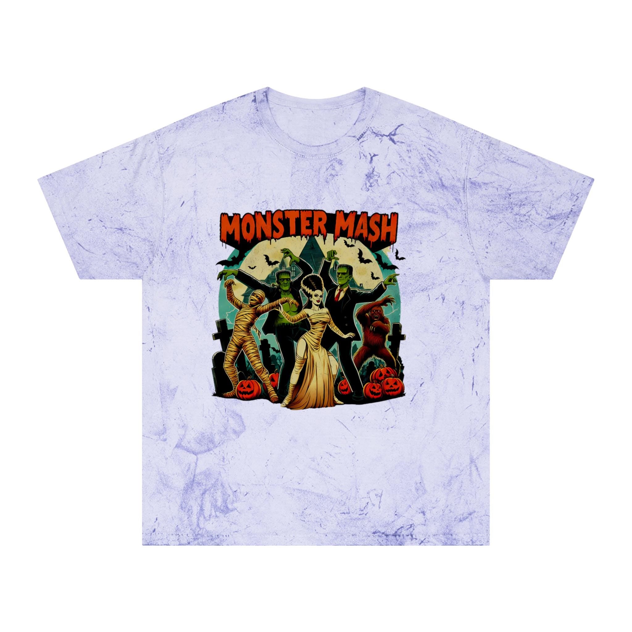 Personalizable Monster Mash Halloween Tee - Spooky Party Mummy + Vampire Shirt - Full Moon Pumpkin Graphic - October Festive Costume Top