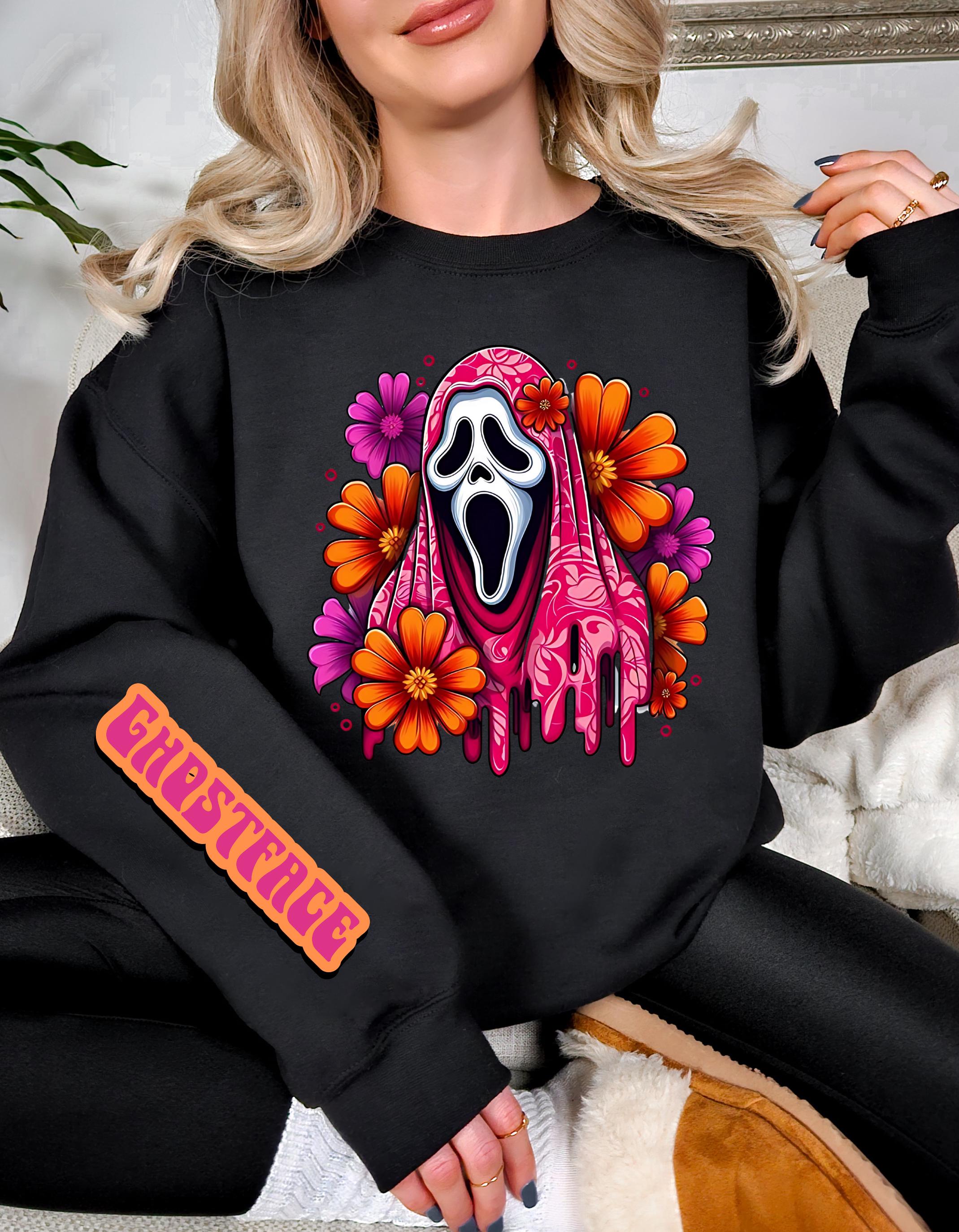 Personalizable Boho Ghost Sweatshirt - Halloween Hippie Horror Pullover with Floral GhostfSweatshirt